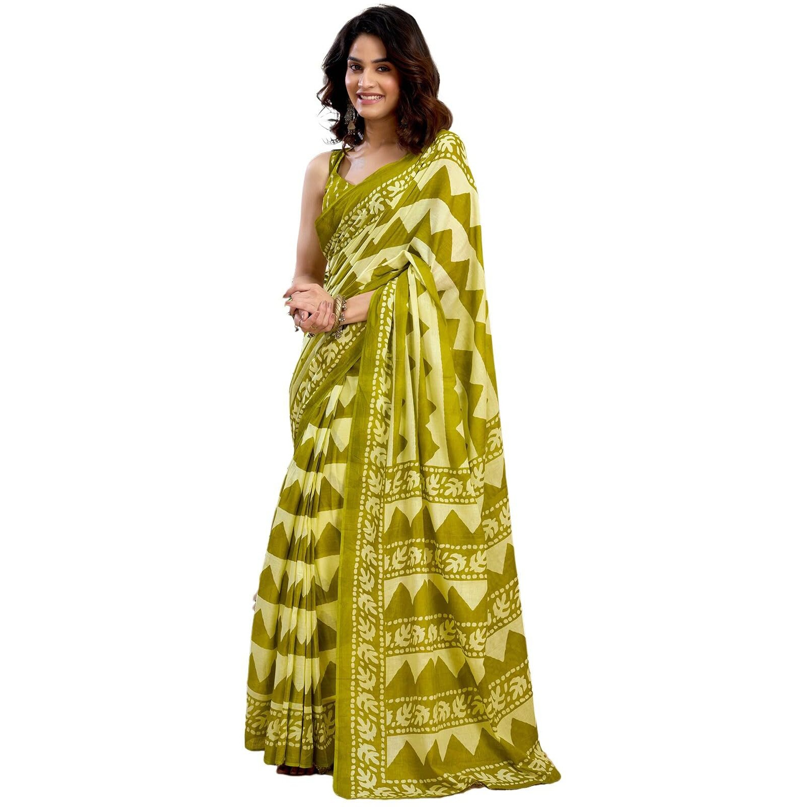 Satrani Women's Pure Cotton Printed Ready To Wear Saree With Pocket And Unstitched Blouse Piece (40Rs154_Green)