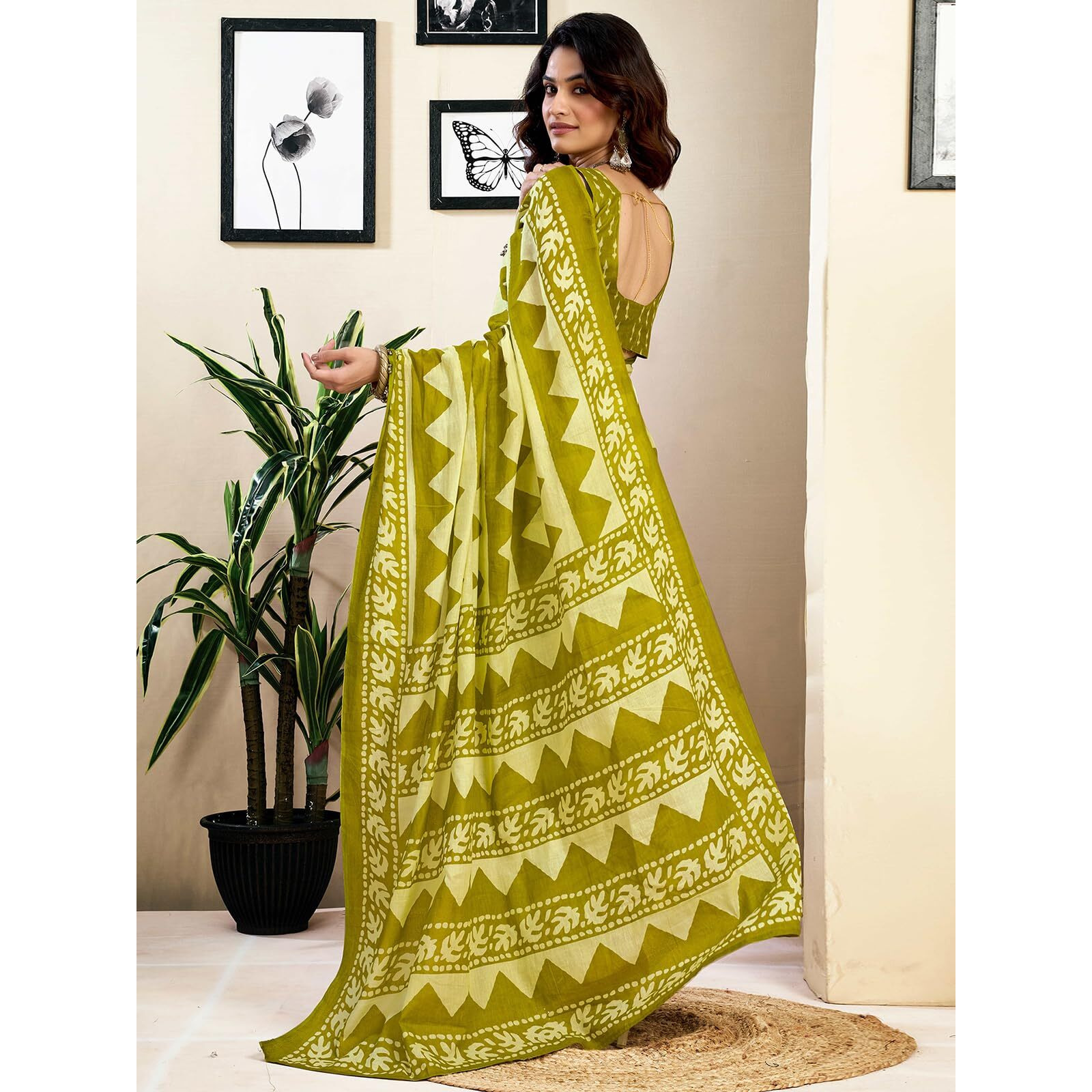 Satrani Women's Pure Cotton Printed Ready To Wear Saree With Pocket And Unstitched Blouse Piece (40Rs154_Green)