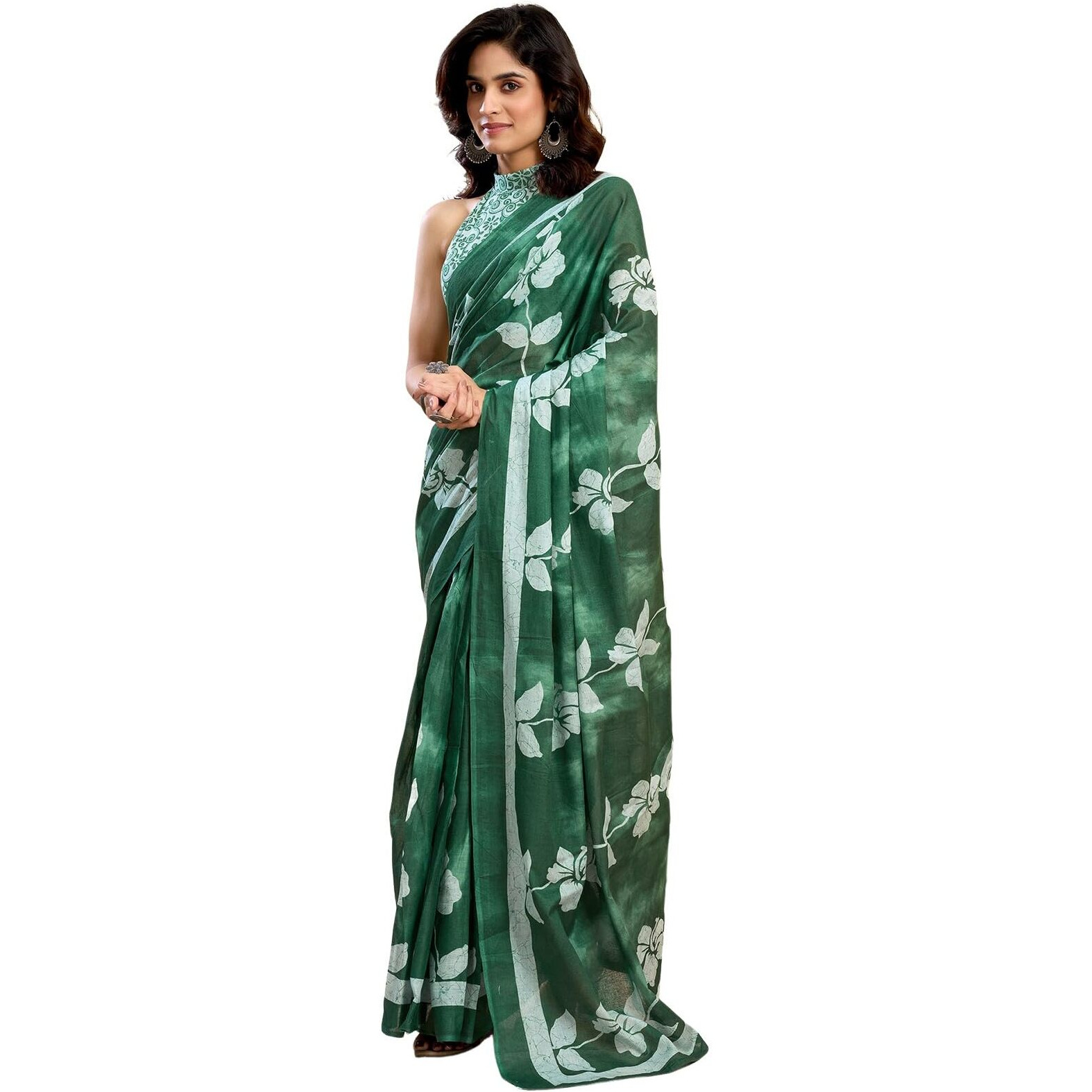 Satrani Women's Pure Cotton Printed Ready To Wear Saree With Pocket And Unstitched Blouse Piece (39Rs145_Green)