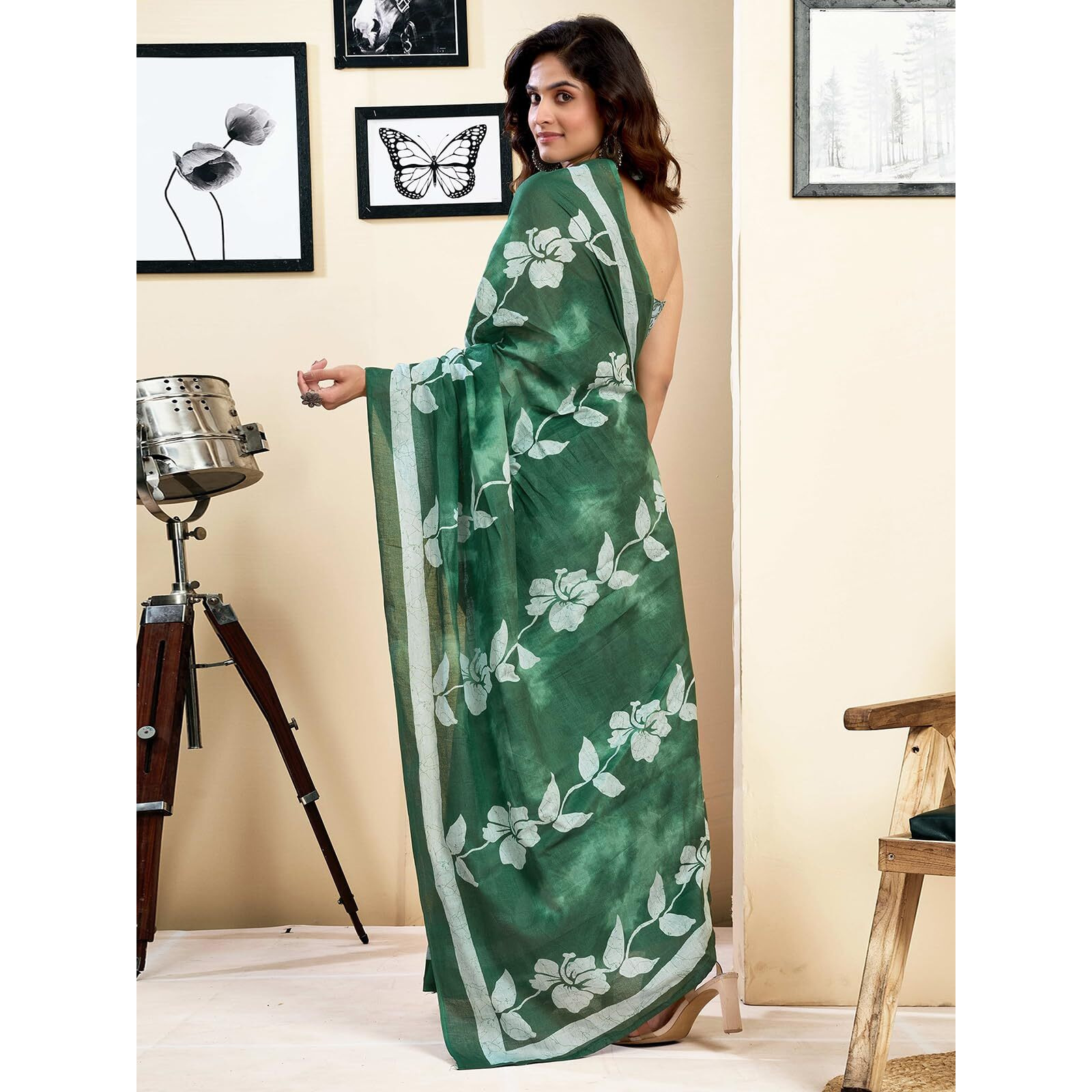 Satrani Women's Pure Cotton Printed Ready To Wear Saree With Pocket And Unstitched Blouse Piece (39Rs145_Green)