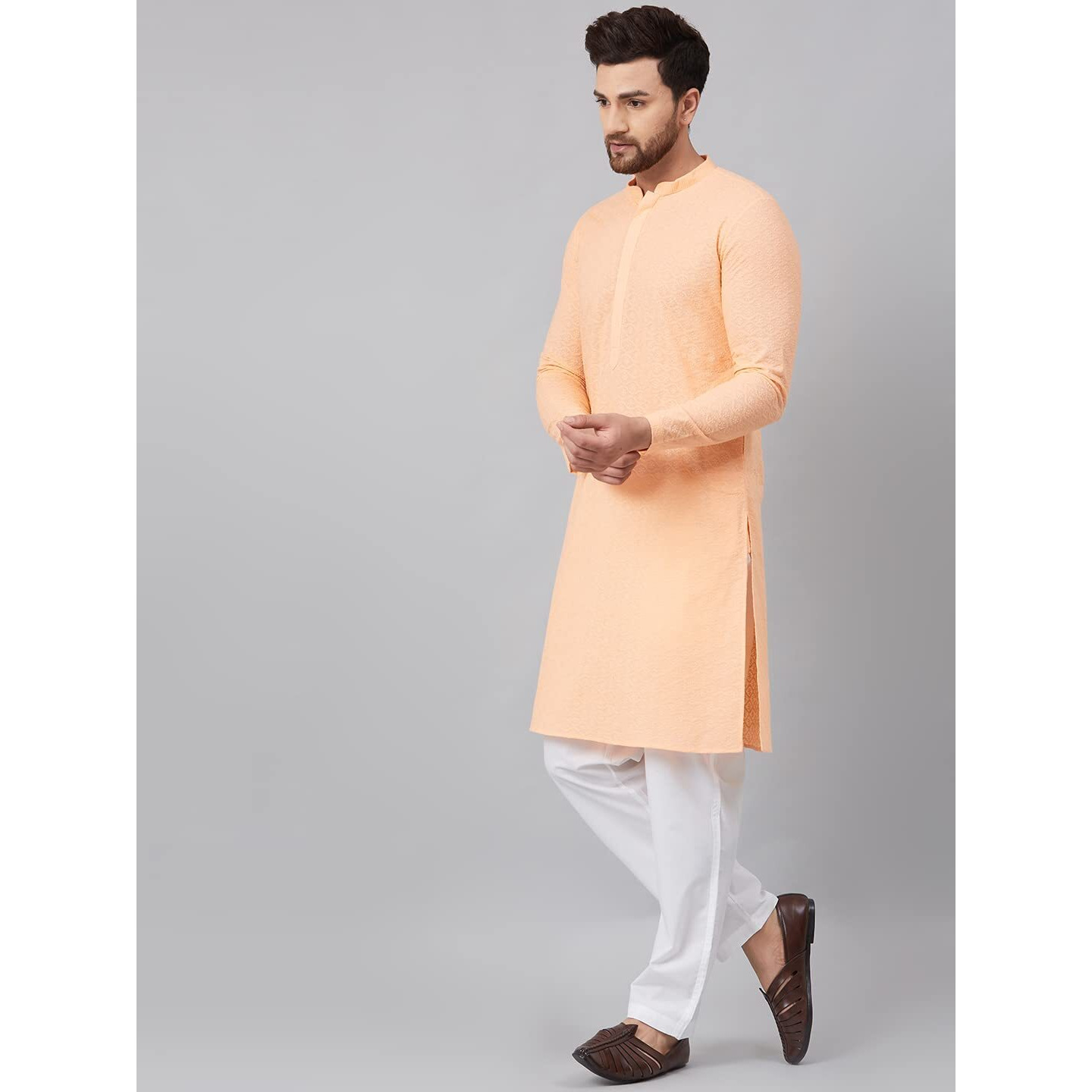 See Designs Cotton Regular Mens Kurta (14180242_Peach_M)