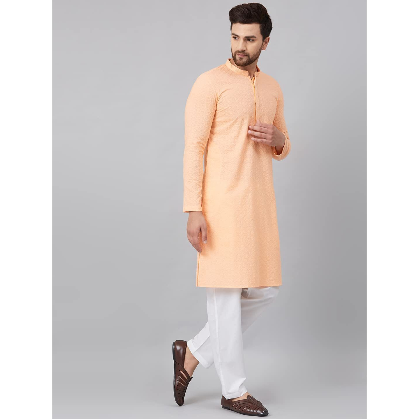 See Designs Cotton Regular Mens Kurta (14180242_Peach_M)
