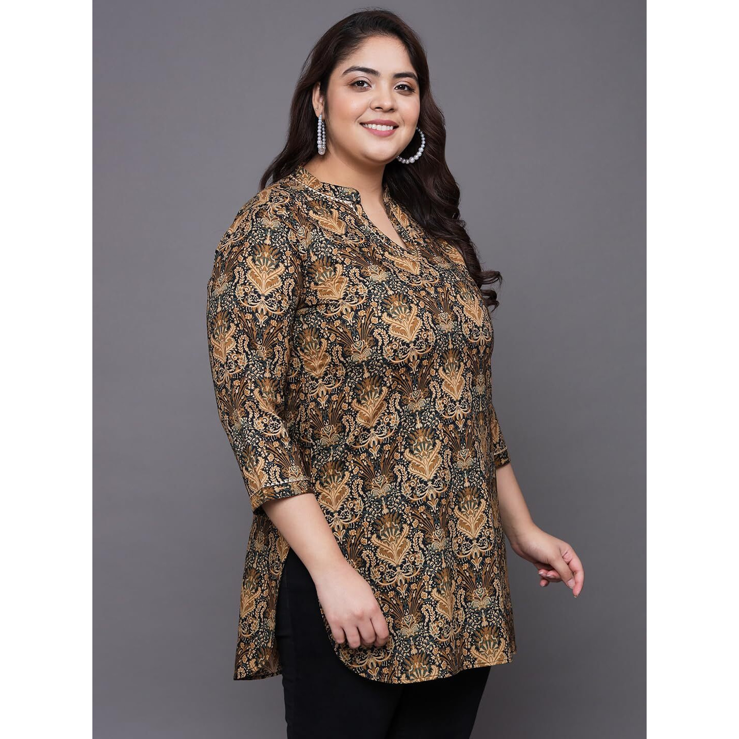Tissu Women's Plus Size Brown Ethnic Motifs Printed Pure Cotton Kurti (2264_Brown_3Xl)