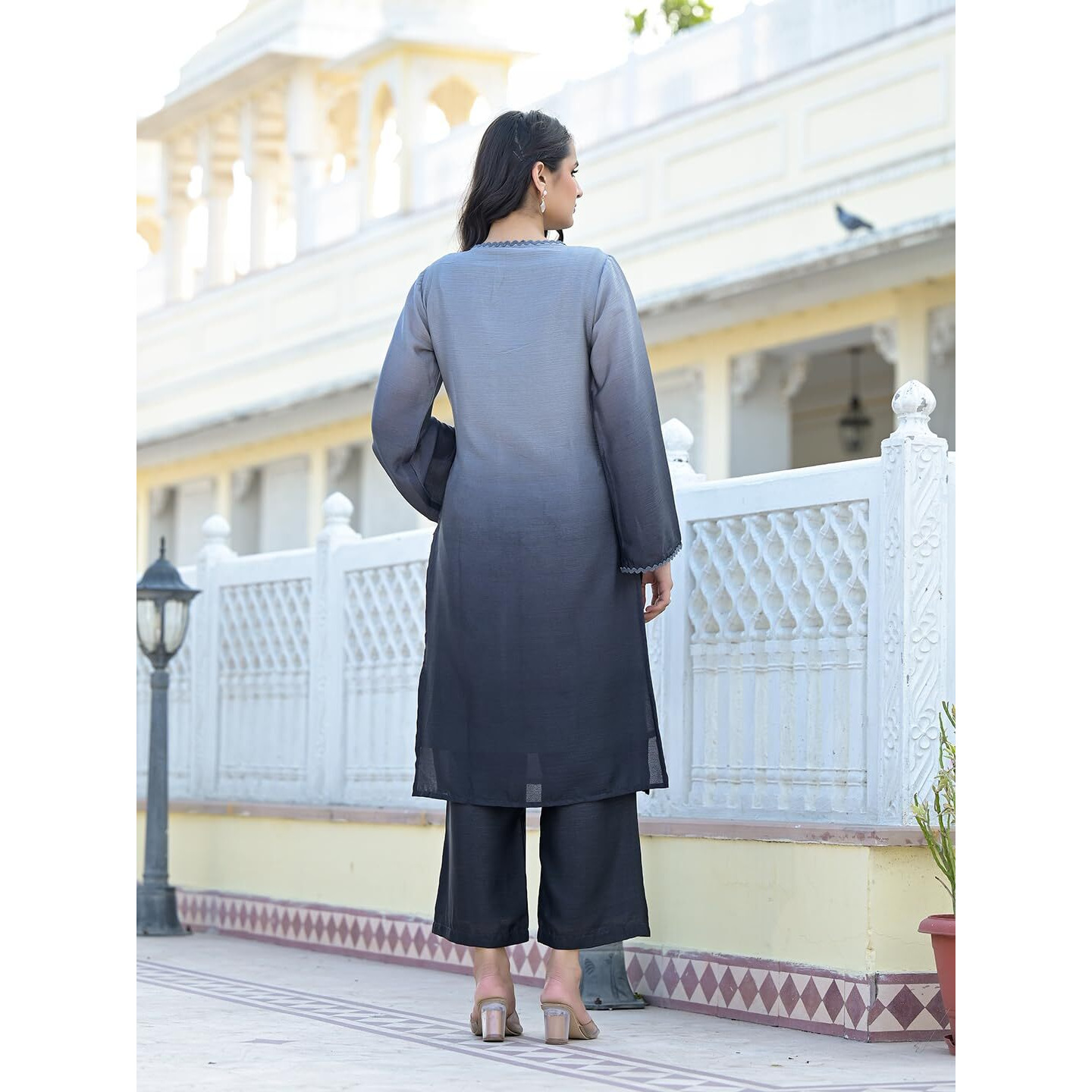 Varanga Women Ombre Grey A-Line Kurta Set