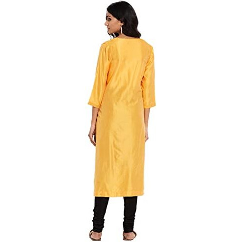 Fabindia Women Silk Textured Long Kurta Cotton_S Yellow