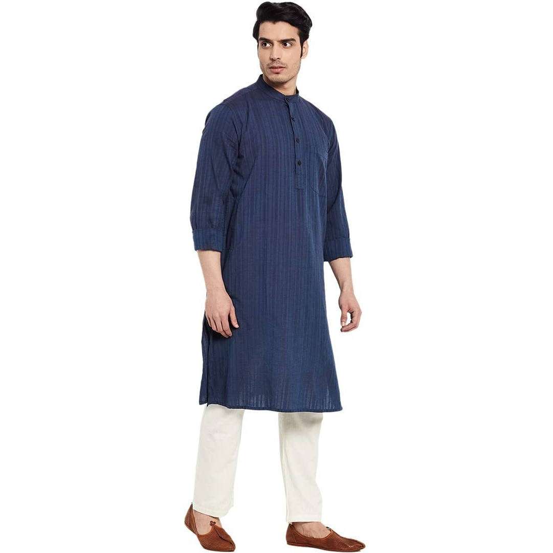 Fabindia Men's Cotton Relaxed Kurta (10707849_Blue_S)