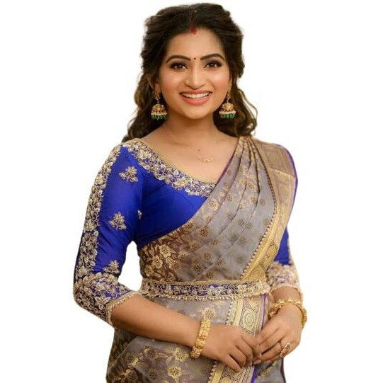 Flosive Women's Present Banarasi Soft Lichi Silk Saree Beautiful Jacquard Rich Pallu Design Work Zari Woven Ayn Kanjivaram Silk Style Saree With Soft Lichi Silk Blouse Piece (Royal Blue)