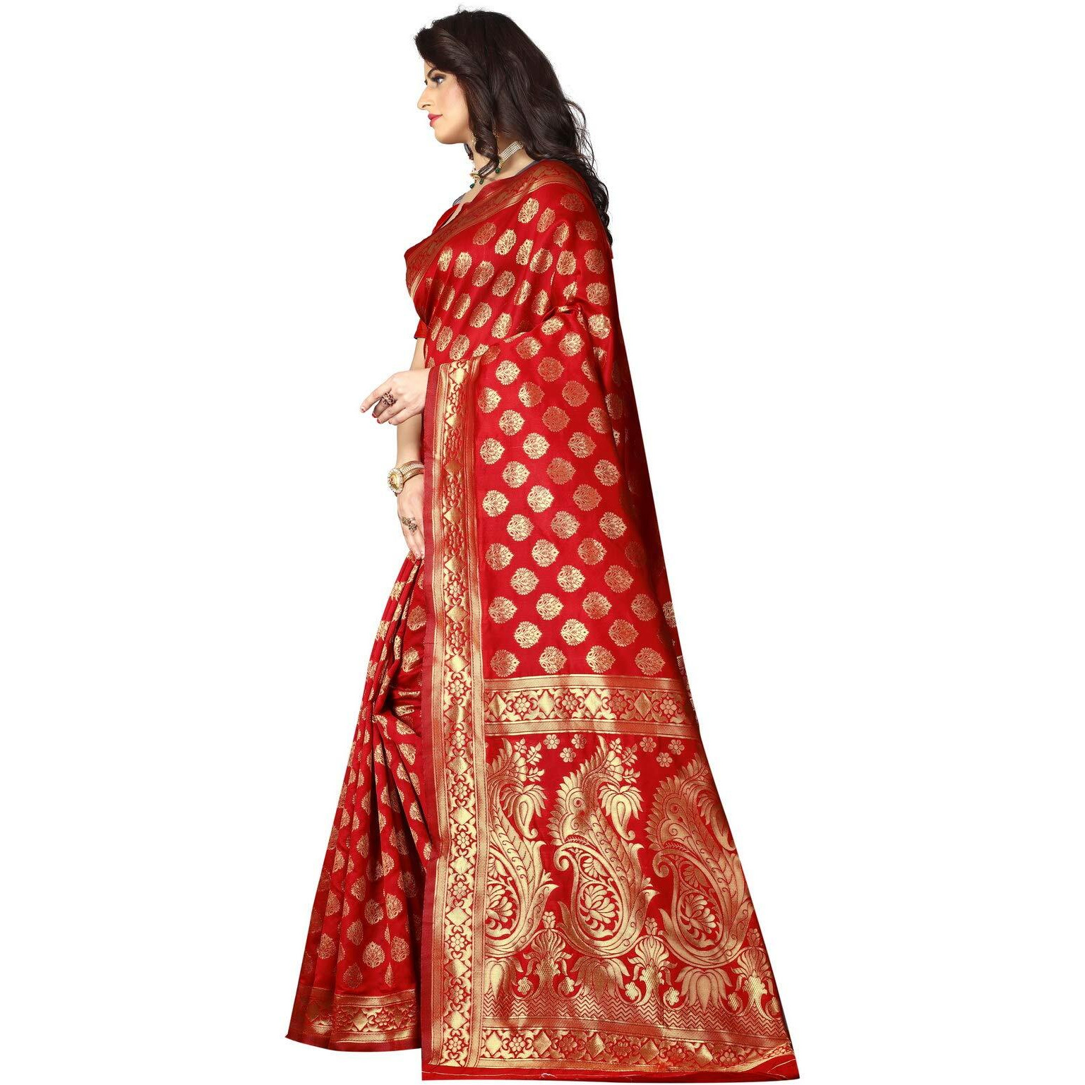 Flosive Women's Present Latest Soft Kanjivaram Silk Saree With Blouse (Red)