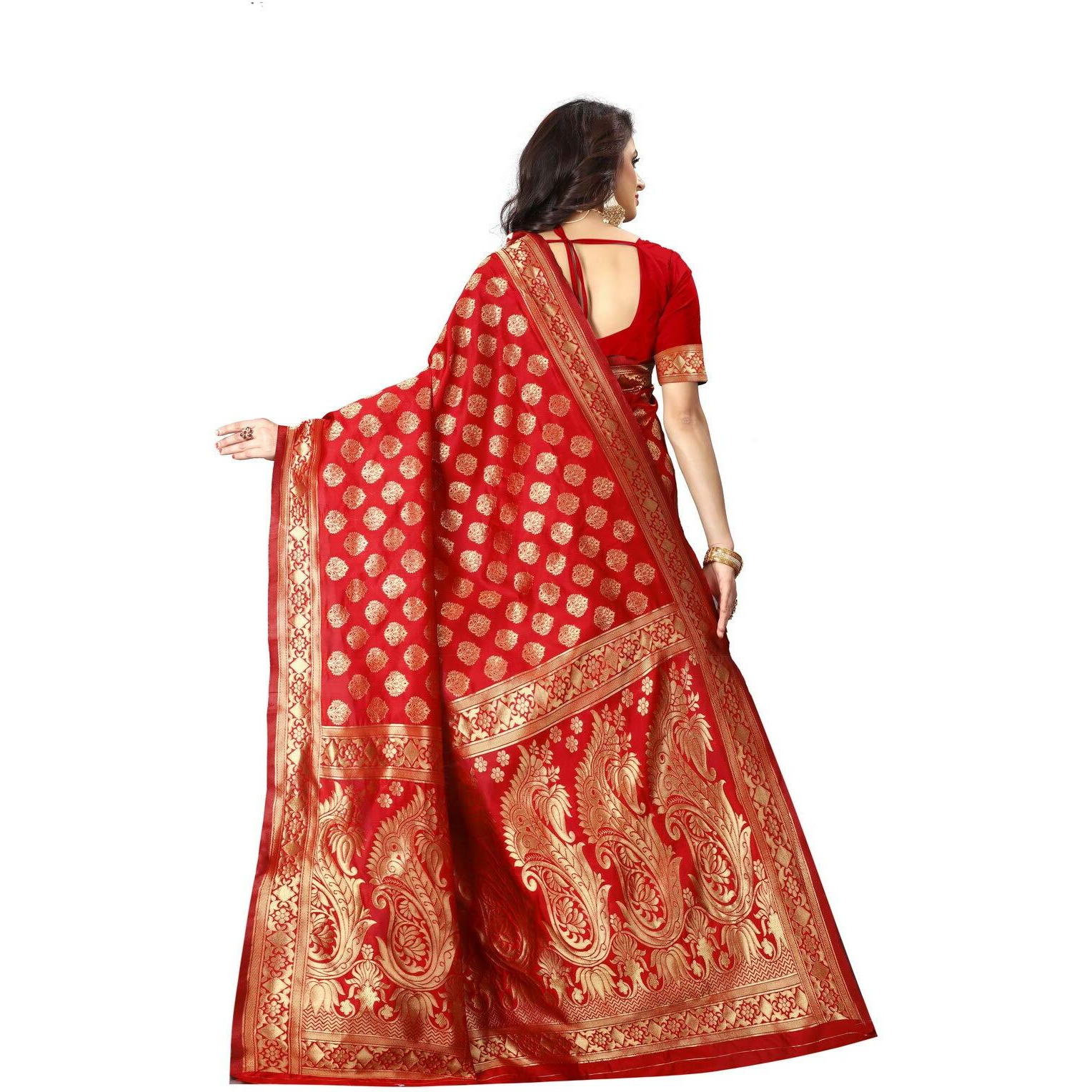 Flosive Women's Present Latest Soft Kanjivaram Silk Saree With Blouse (Red)