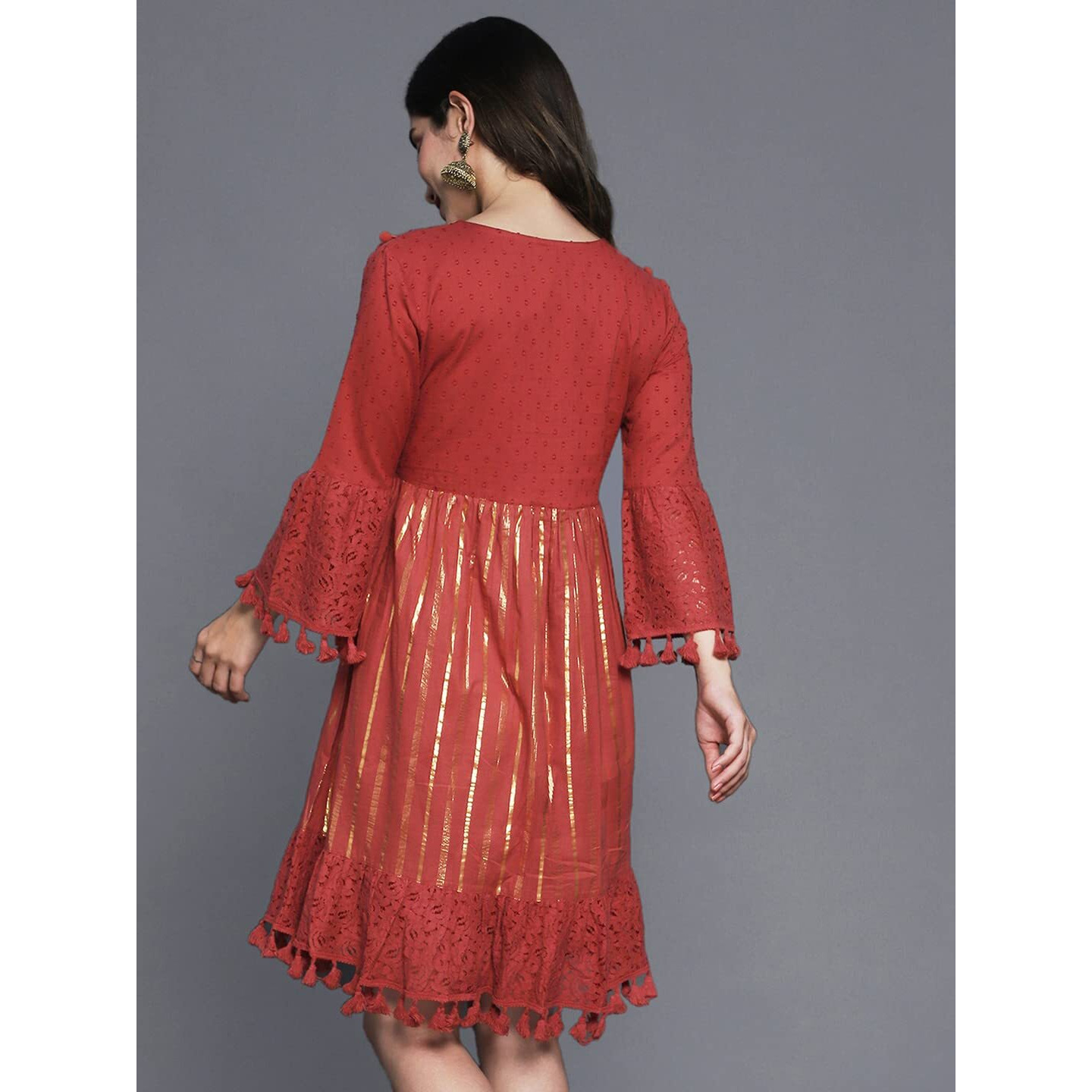 Ishin Women's Cotton A-Line Knee-Length Dresses (Inwdr0627_Mn_M_Maroon