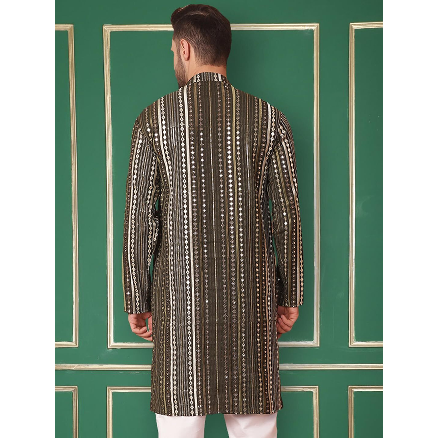 Jompers Men's Mehndi Mirror Work Kurta Only (Mehndi, S)