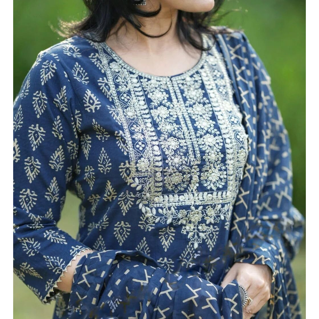 Nermosa Women Embroidery Straight Kurta And Pant Set With Dupatta (In, Alpha, Xl, Blue)