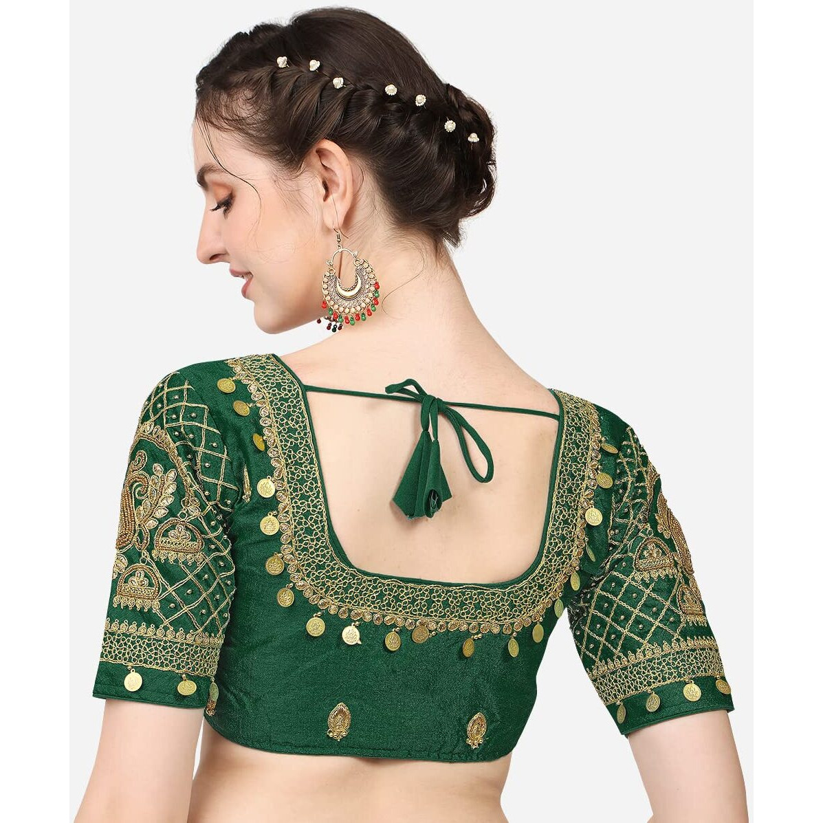 Pujia Mills Women's Phantom Silk Embroidery Maggam Work Readymade Blouse