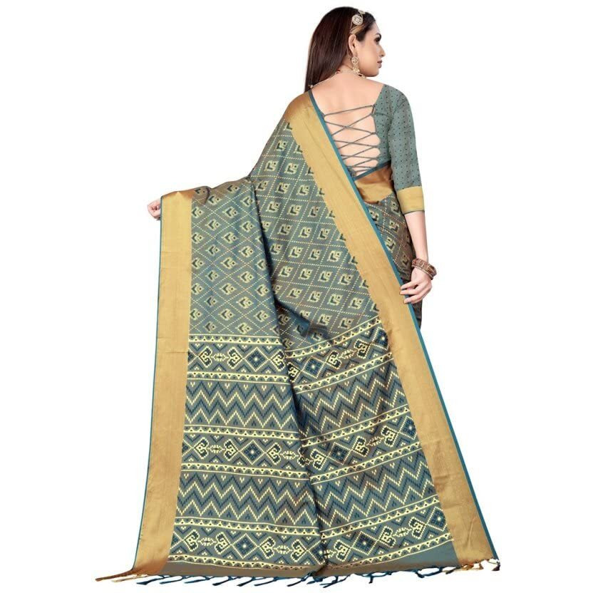Greciilooks Womens Cotton Silk Ready Pleated Saree Saree For Women (Grey)
