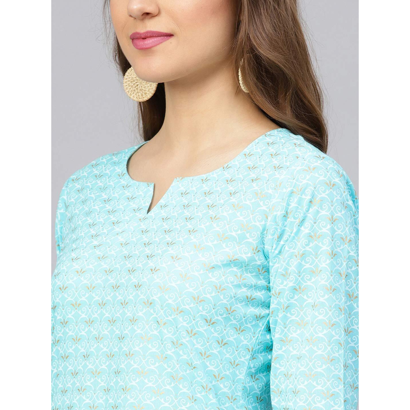 Idalia Women's Baby Pink And Sky Blue Khari Gold Printed Cotton Kurta Set With Pant And Dupatta