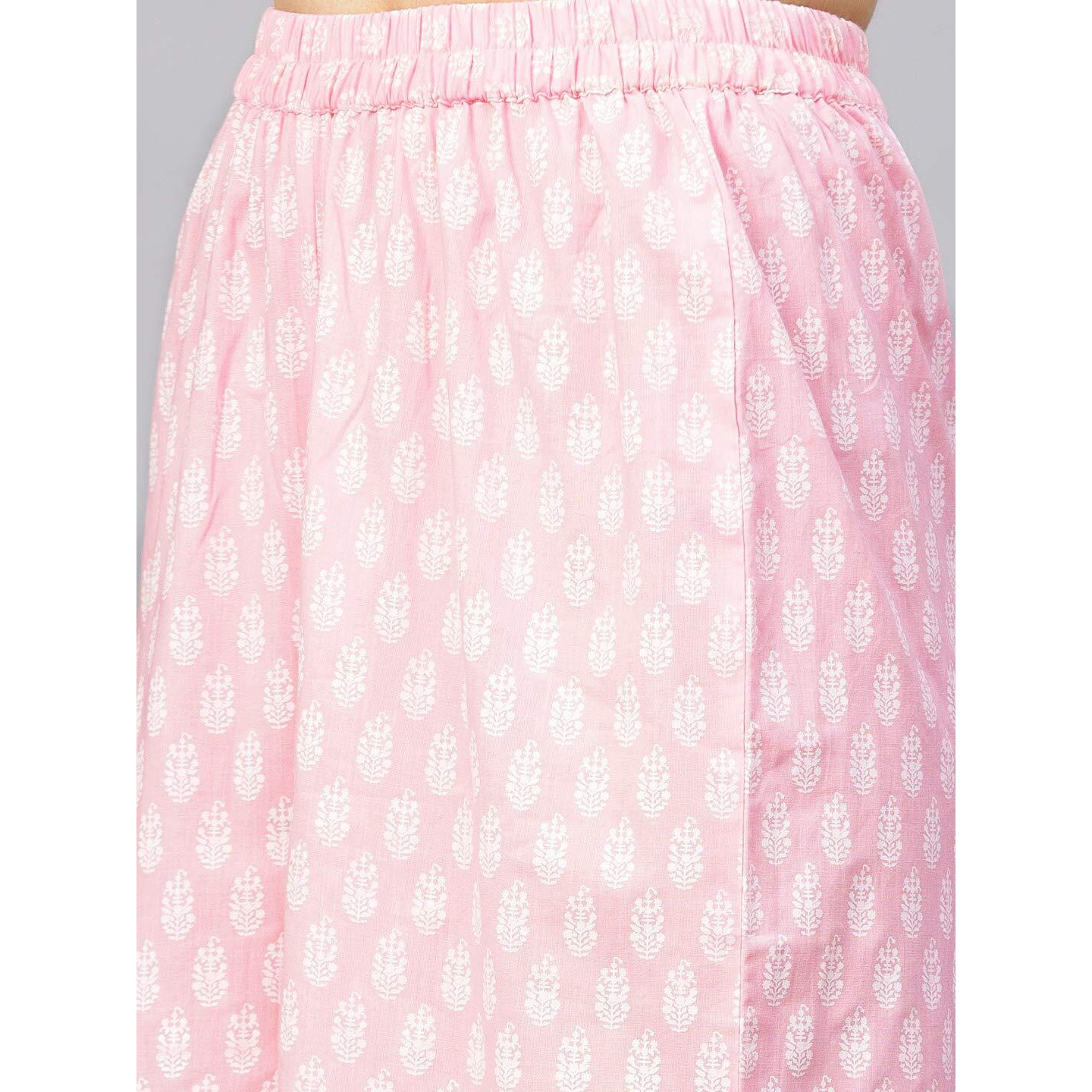 Idalia Women's Baby Pink And Sky Blue Khari Gold Printed Cotton Kurta Set With Pant And Dupatta