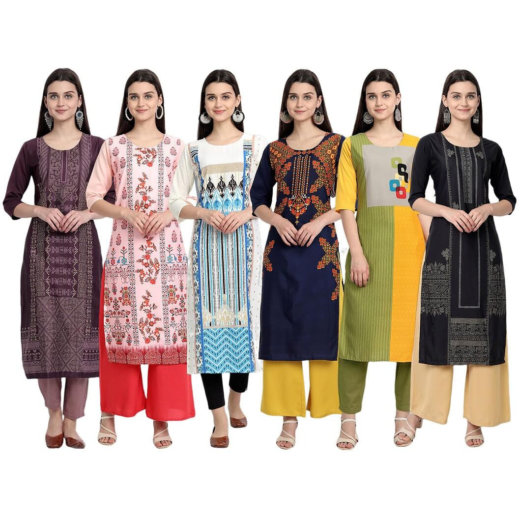 Tee Projekt Printed Crepe Kurti For Women Ll Modern Kurtis For The Trendy You (Pack Of 6)
