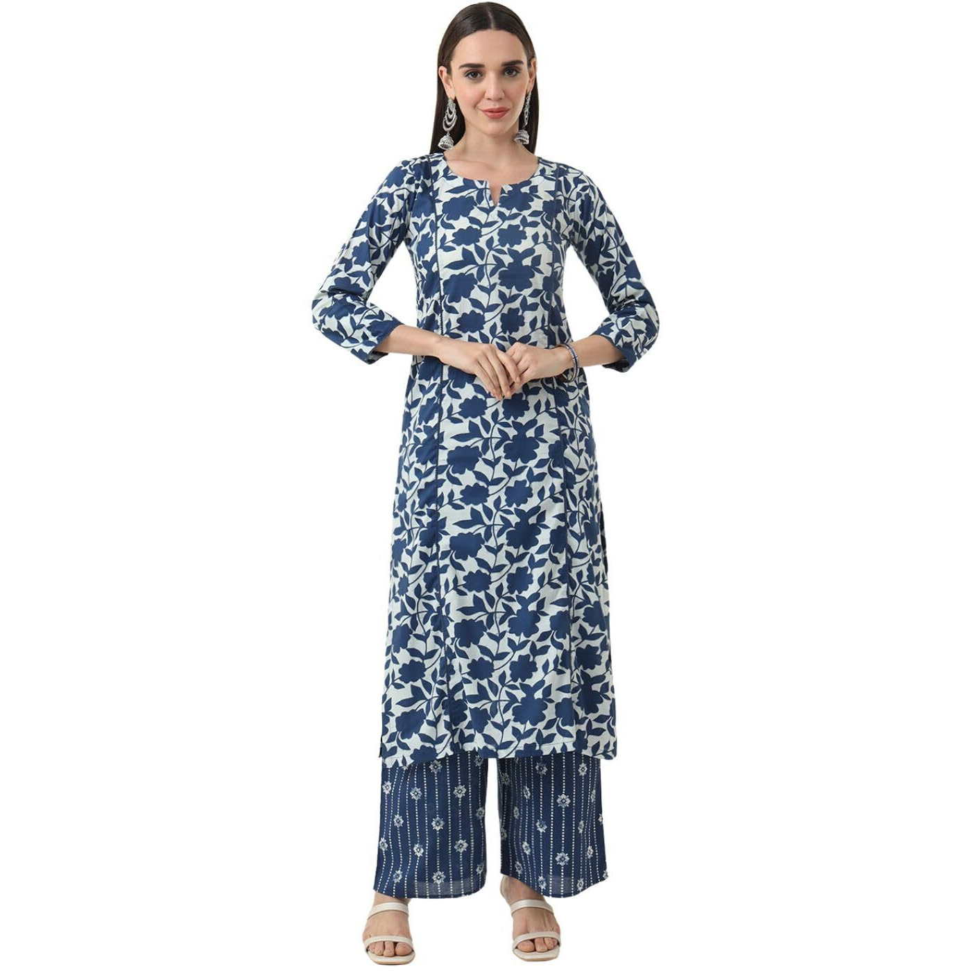 Tissu Women's Blue Printed Pure Cotton Kurta With Palazzo (Tis-718_Blue_S)