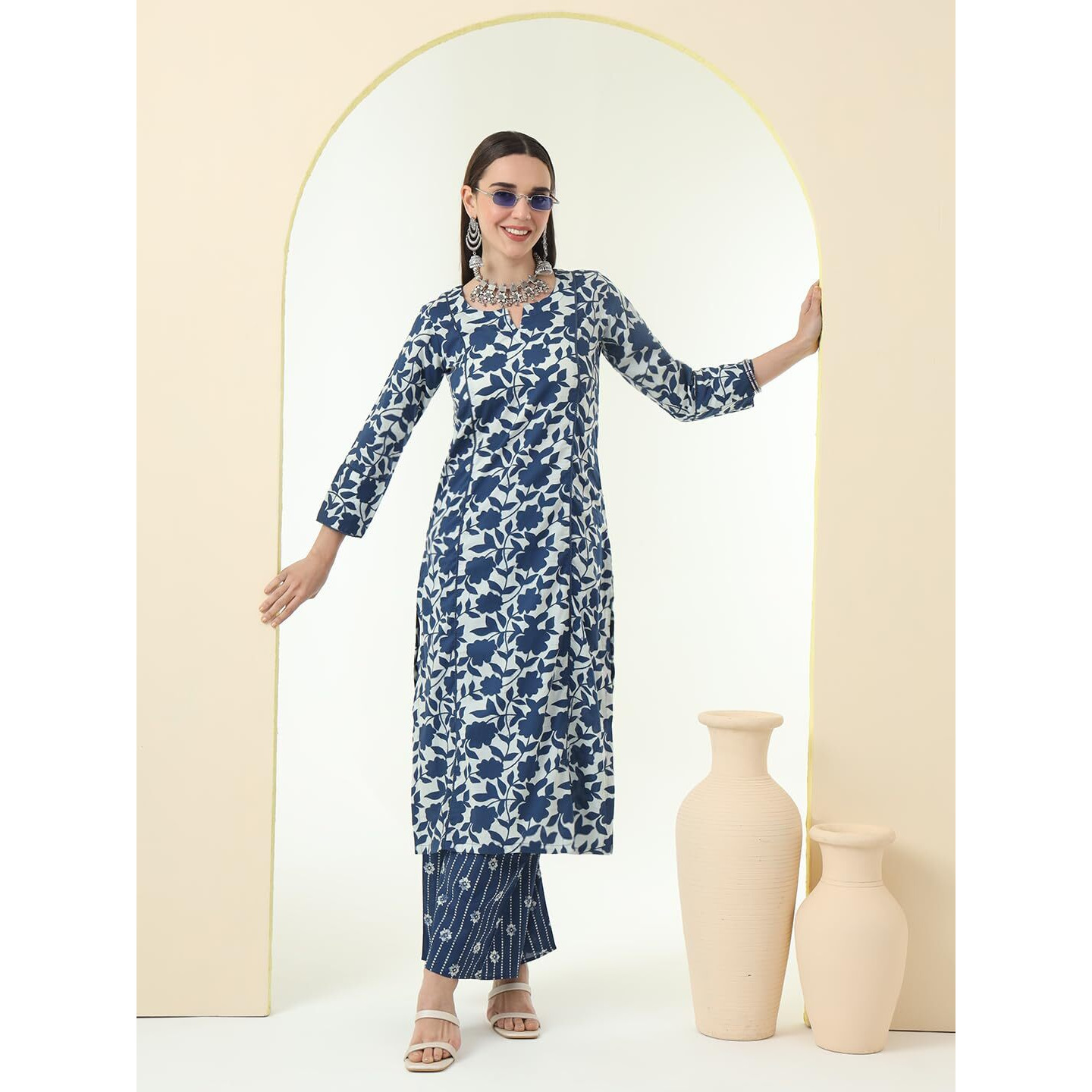 Tissu Women's Blue Printed Pure Cotton Kurta With Palazzo (Tis-718_Blue_S)