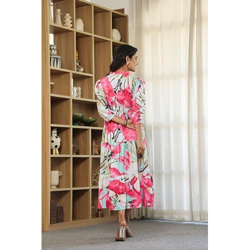 Leriya Fashion Women's Rayon Casual Below The Knee Western Dress (Lf-W.Dress-Wd1317_Pink