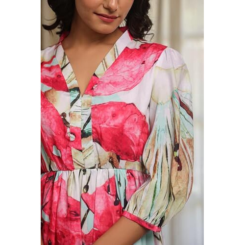 Leriya Fashion Women's Rayon Casual Below The Knee Western Dress (Lf-W.Dress-Wd1317_Pink