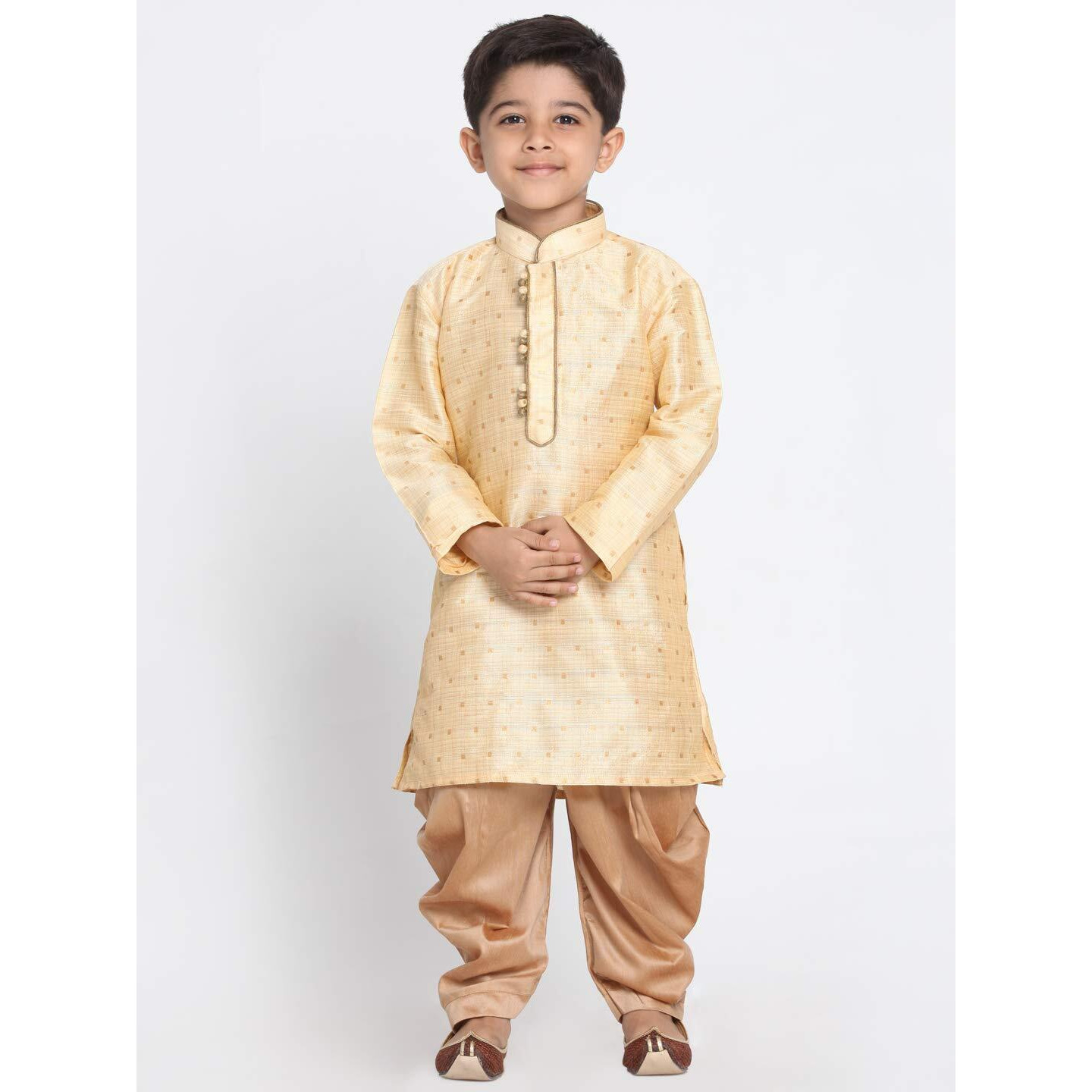 Jbn Creation Boys' Gold Silk Blend Kurta And Dhoti Pant Set (Vasbk023Goncdrg, For 2-3 Years)
