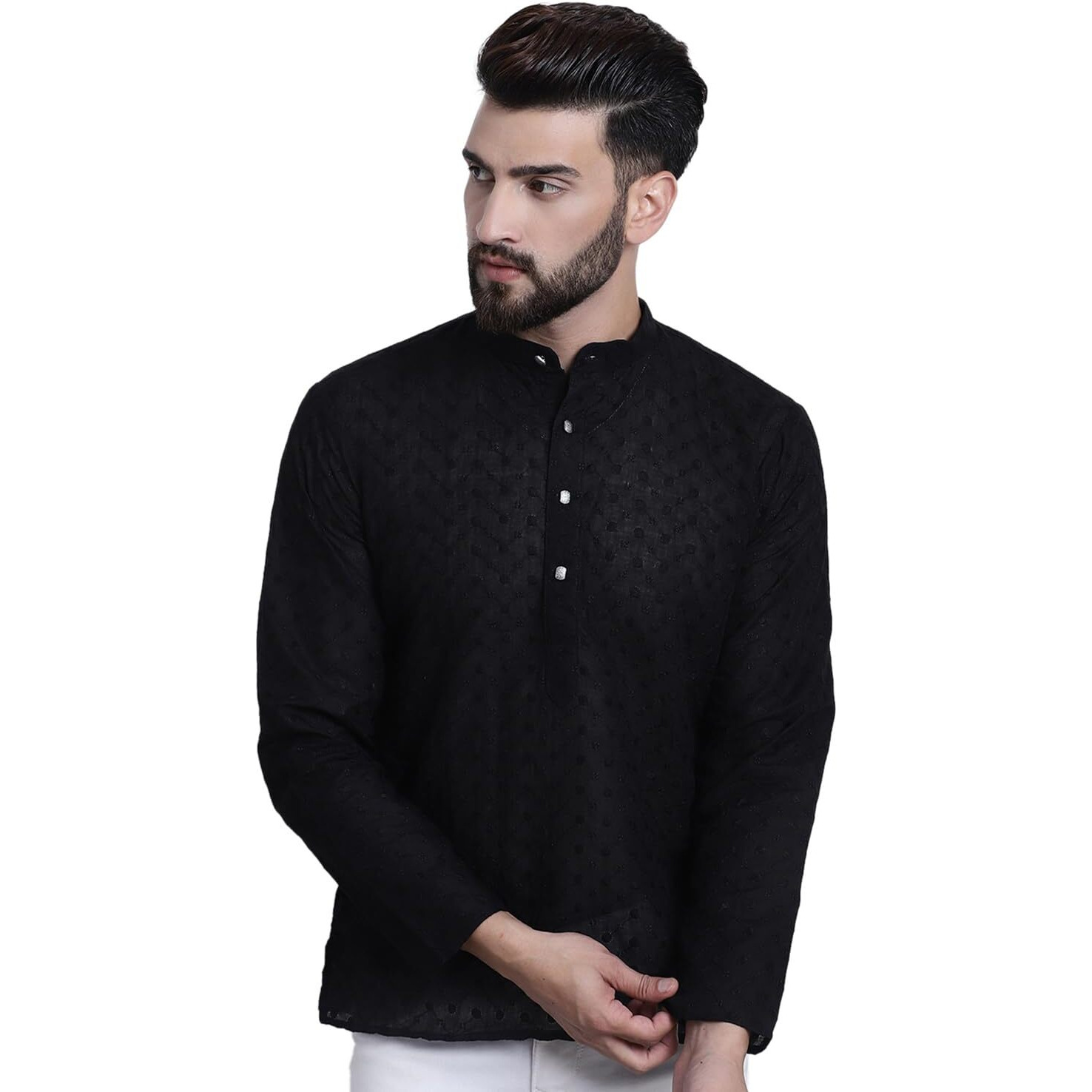Sojanya (Since 1958, Mens Cotton Black Color Chikankari Only Short Kurta