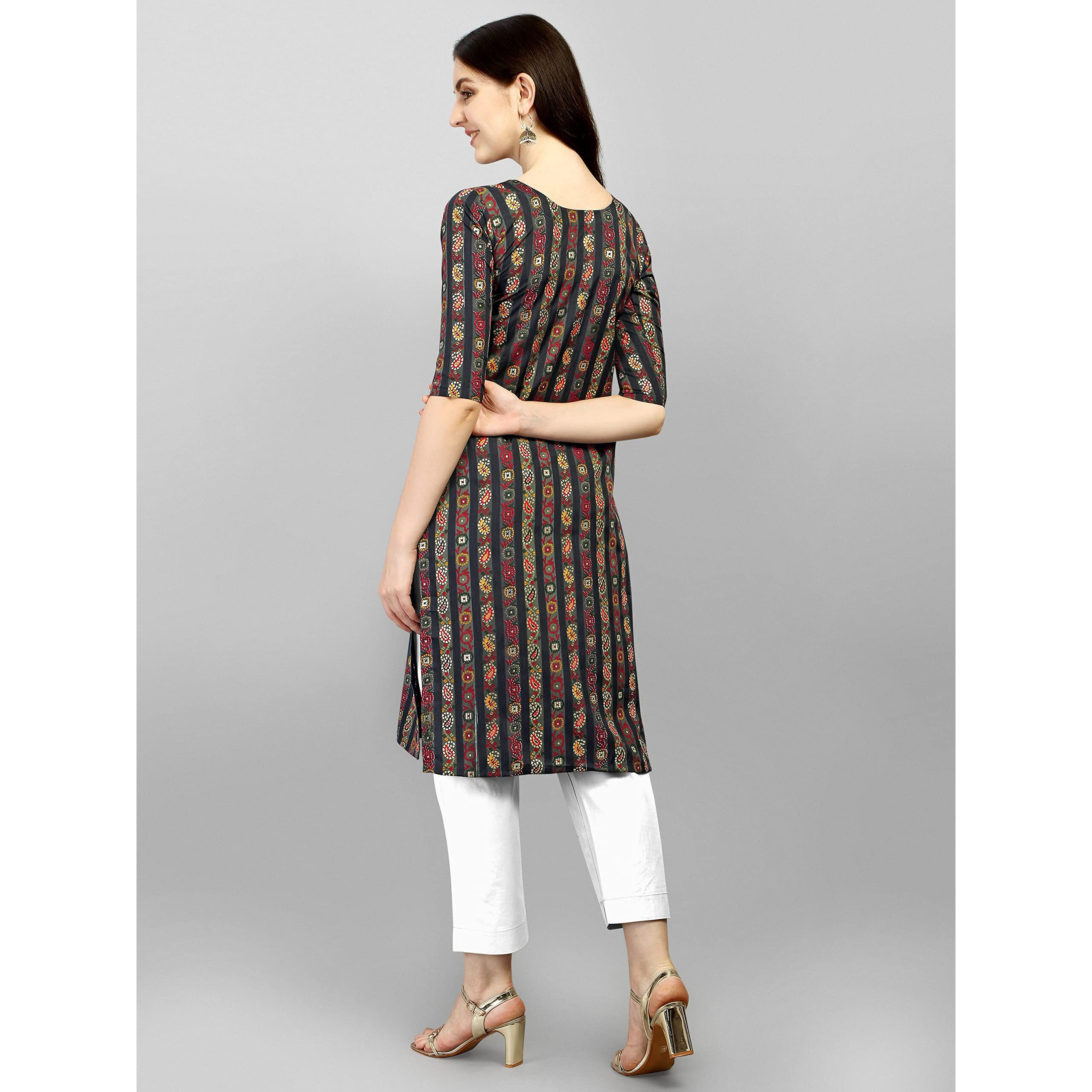 Wedani Women Crepe Printed Kurti (Krt483) (X-Large, Navy Blue)