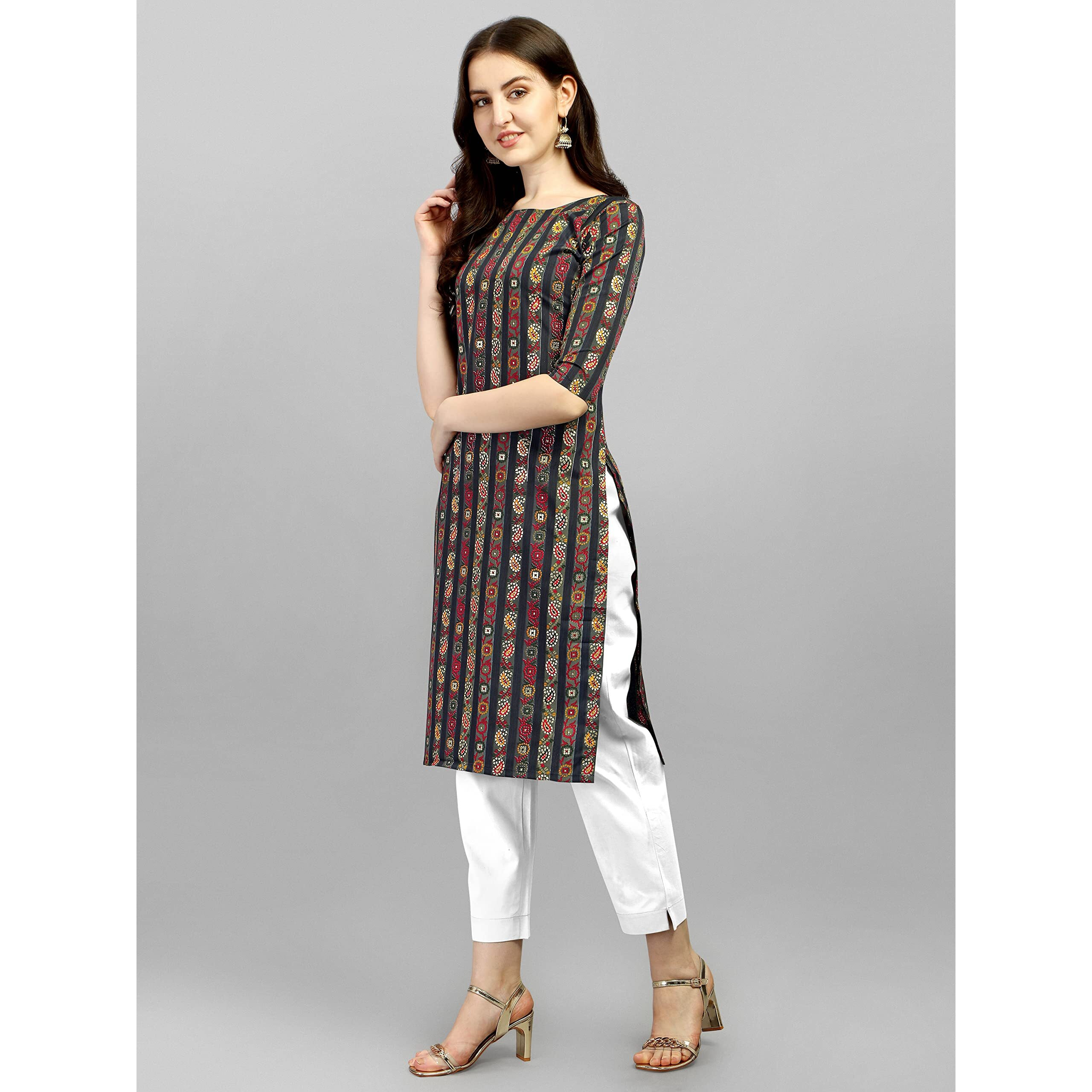 Wedani Women Crepe Printed Kurti (Krt483) (X-Large, Navy Blue)