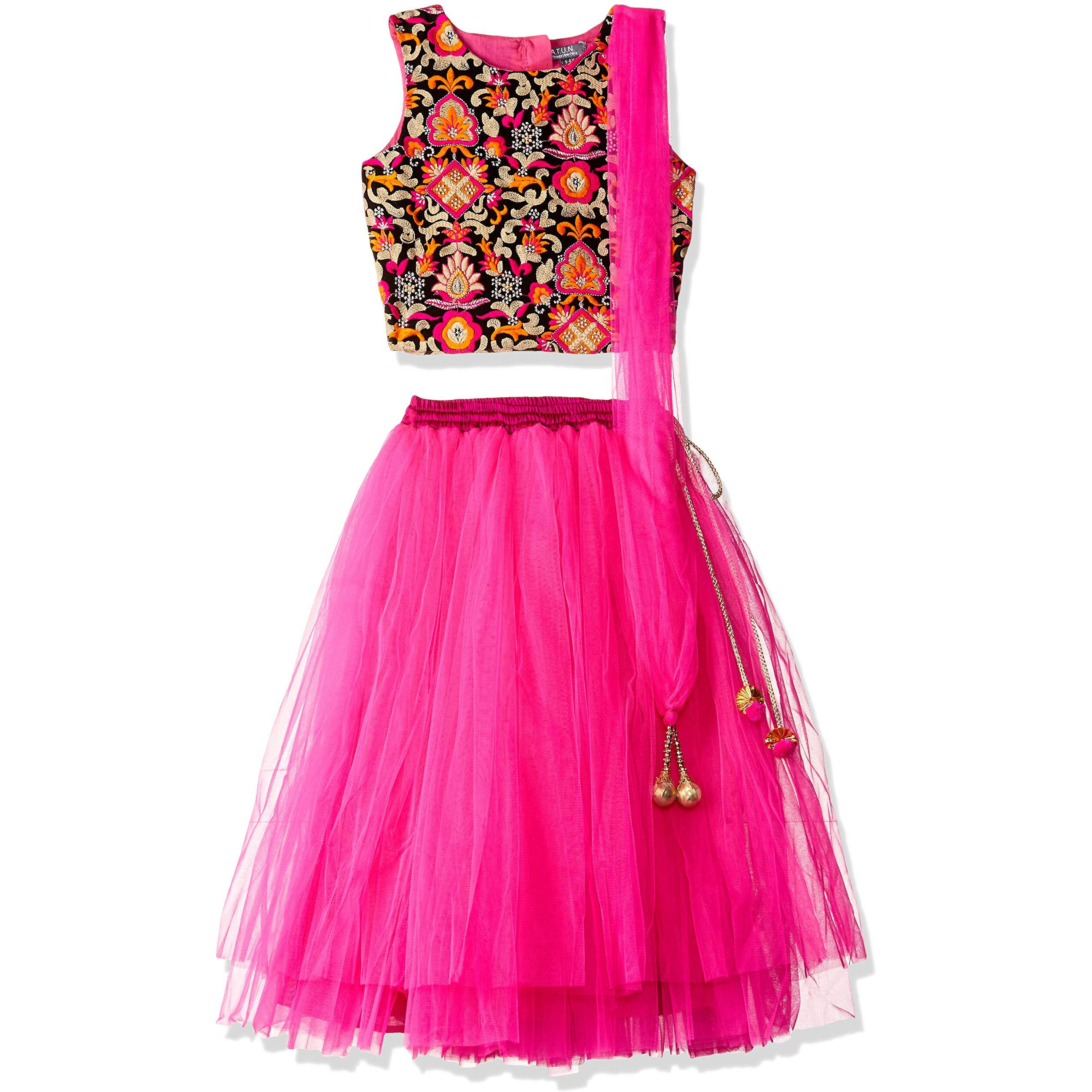 A.T.U.N. Girls' Regular Fit Lehenga Choli (Glhg Fus Fem_Fuchsia_4-5 Years)