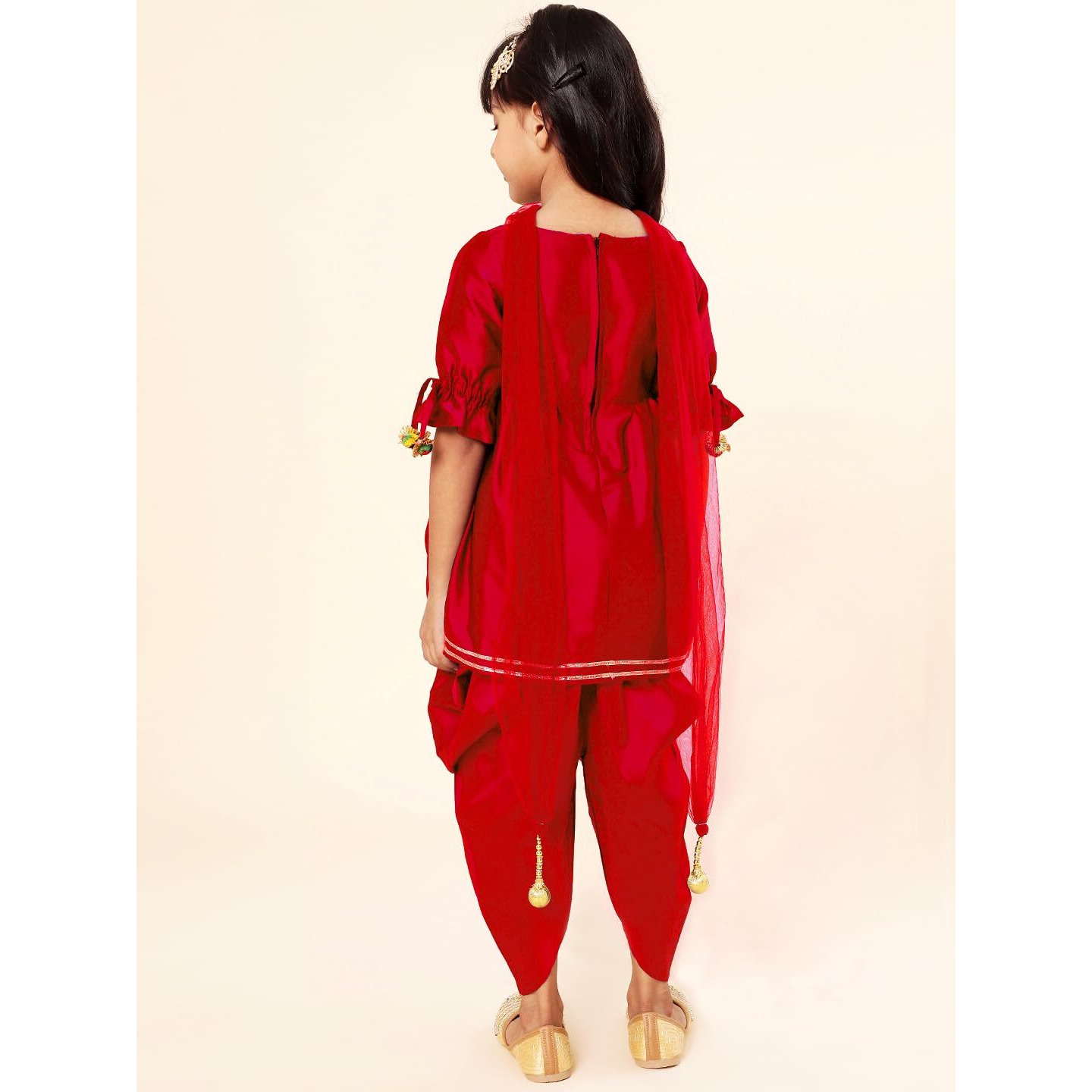 A.T.U.N. (All Things Uber Nice) Girls Pleated Gotta Patti Kurti With Dhoti Pants & Dupatta