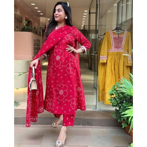Anni Designer Women's Rayon Viscose Straight Printed Kurta With Pant & Dupatta (Radnya Pink_L_Pink_Large)