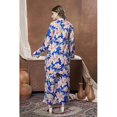 Dhruvi Trendz Womens Rayon Co-Ord Set Regular Fit Casual (Dt-W1846&Tr903_Blue_2Xl)