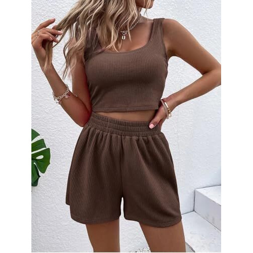 Leriya Fashion Womens Co-Ord Set | Cotton Poly Blend | Sleeveless Top & Shorts | Casual Summer Twinset (Lf-W2318&Sh324-Xl-Brown)