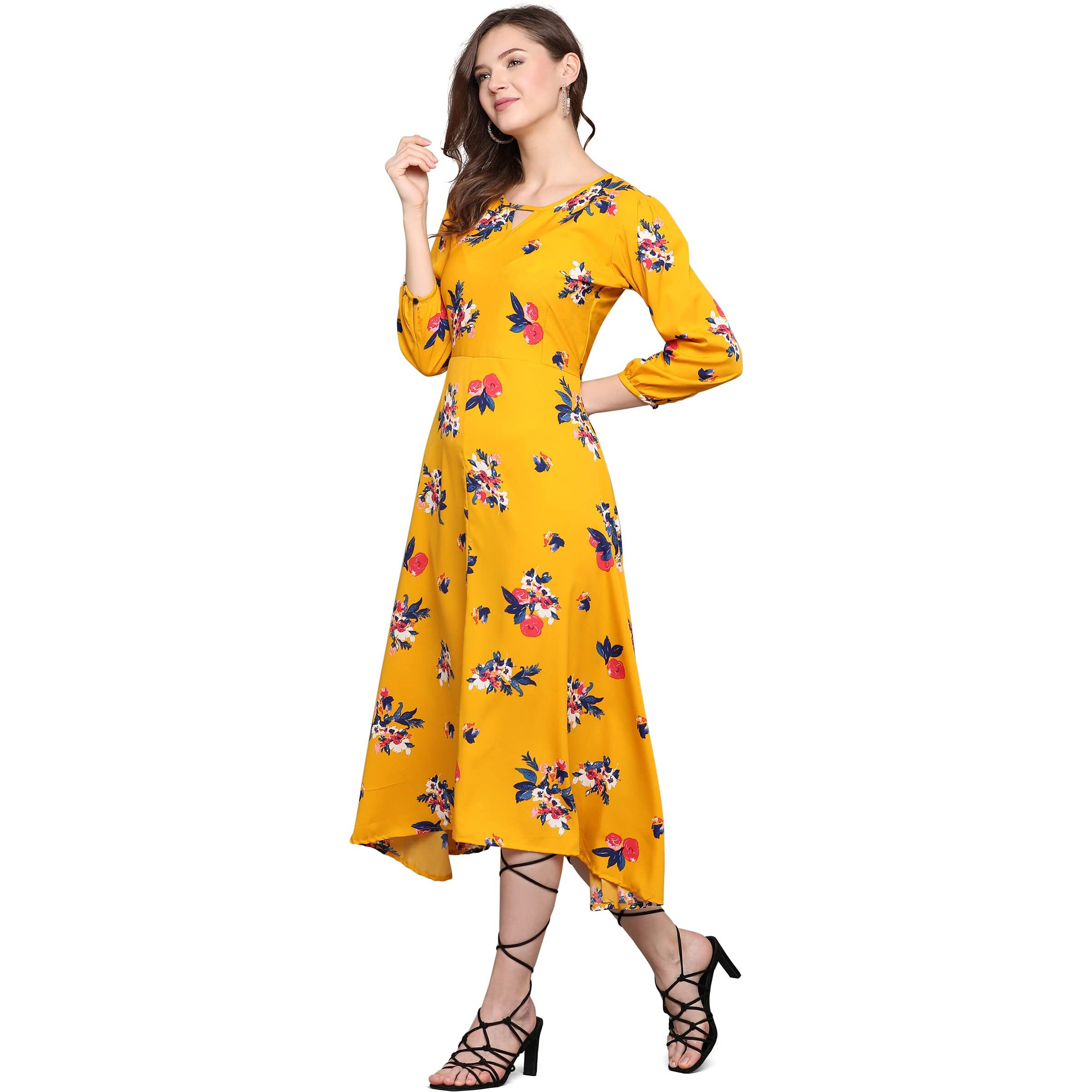 Lookmark Women's Crepe A-Line Maxi Dress (Ld101- Mustard_Xl)