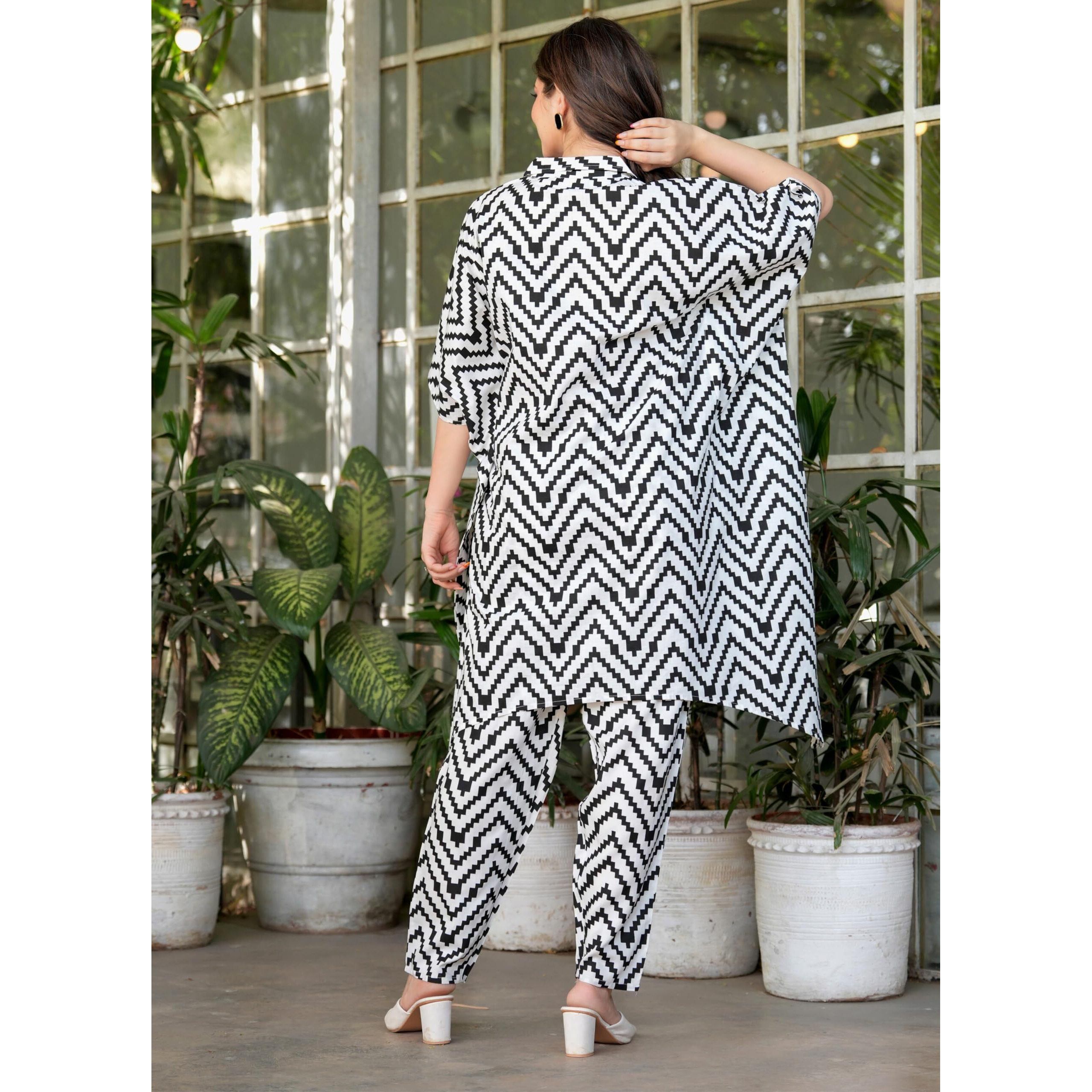 Rytras Women's Printed Ethnic Wear Kaftan Kurta Set With Palazzo Pants(Ryt640,Black,Xl)