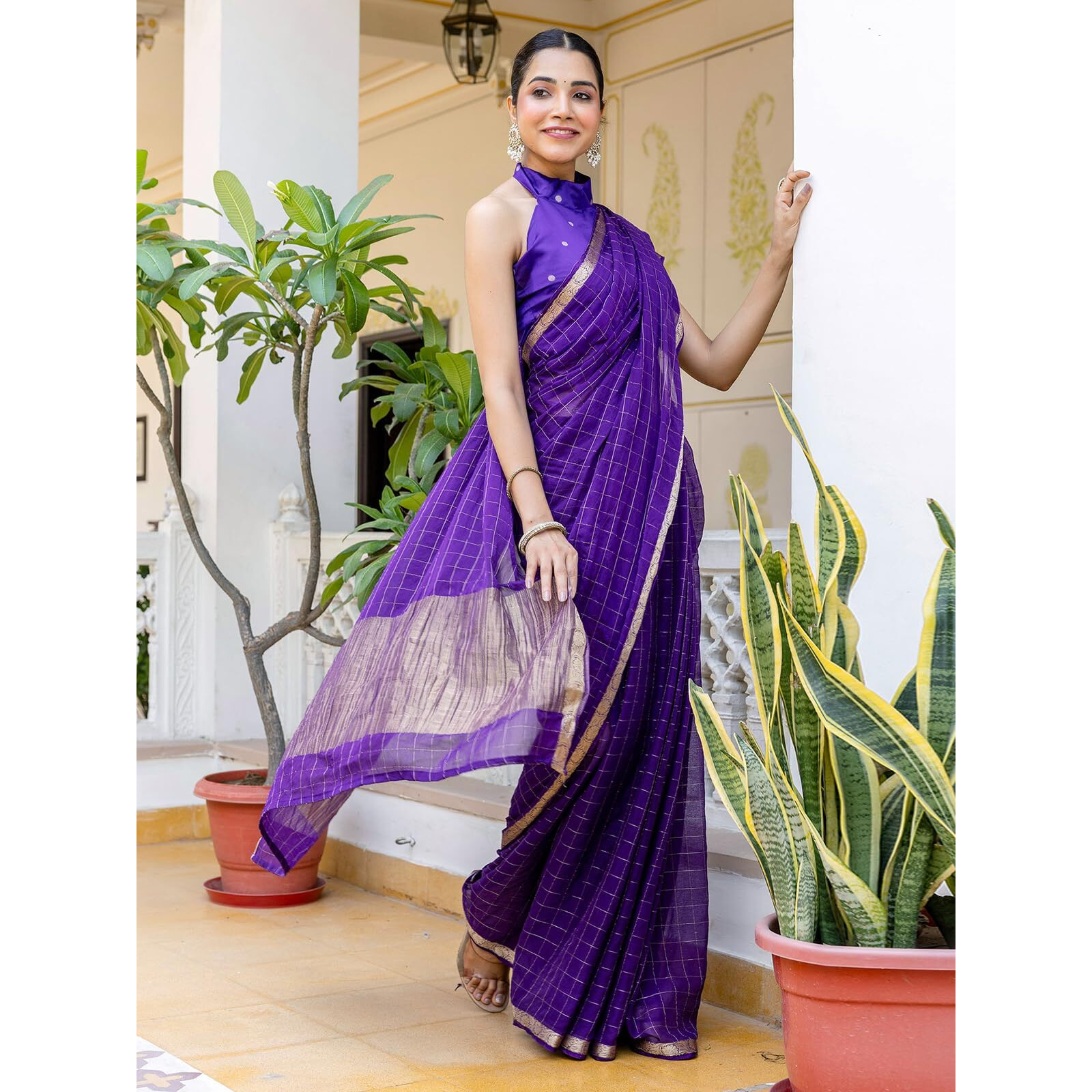 Satrani Women's Silk Weaving Saree With Unstitched Blouse Piece (4541S812N_Dark Purple)