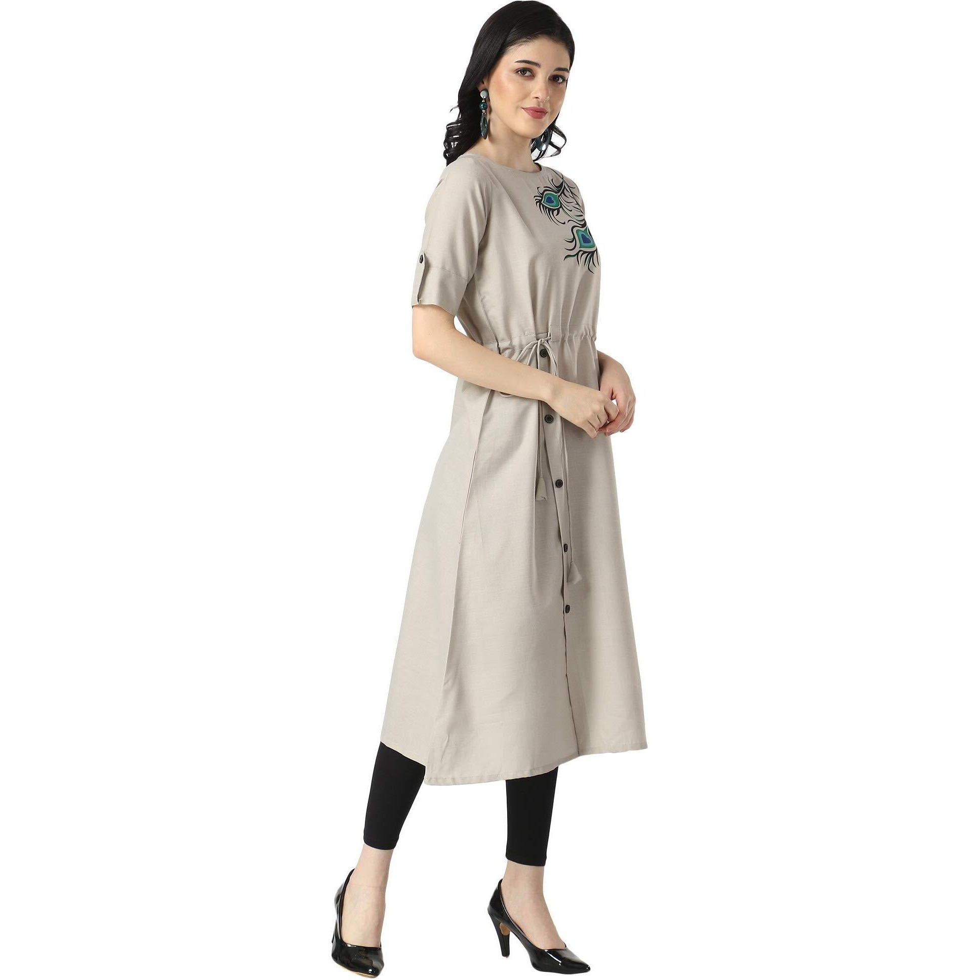 Om Sai Latest Creation Women's Slub Cotton Mor Pankh Printed Anarkali Kurti New Selection 2023 Under 399 Designer Attractive Look Women's Kurta (Plus Size Upto 3Xl) (Xx-Large, Grey)