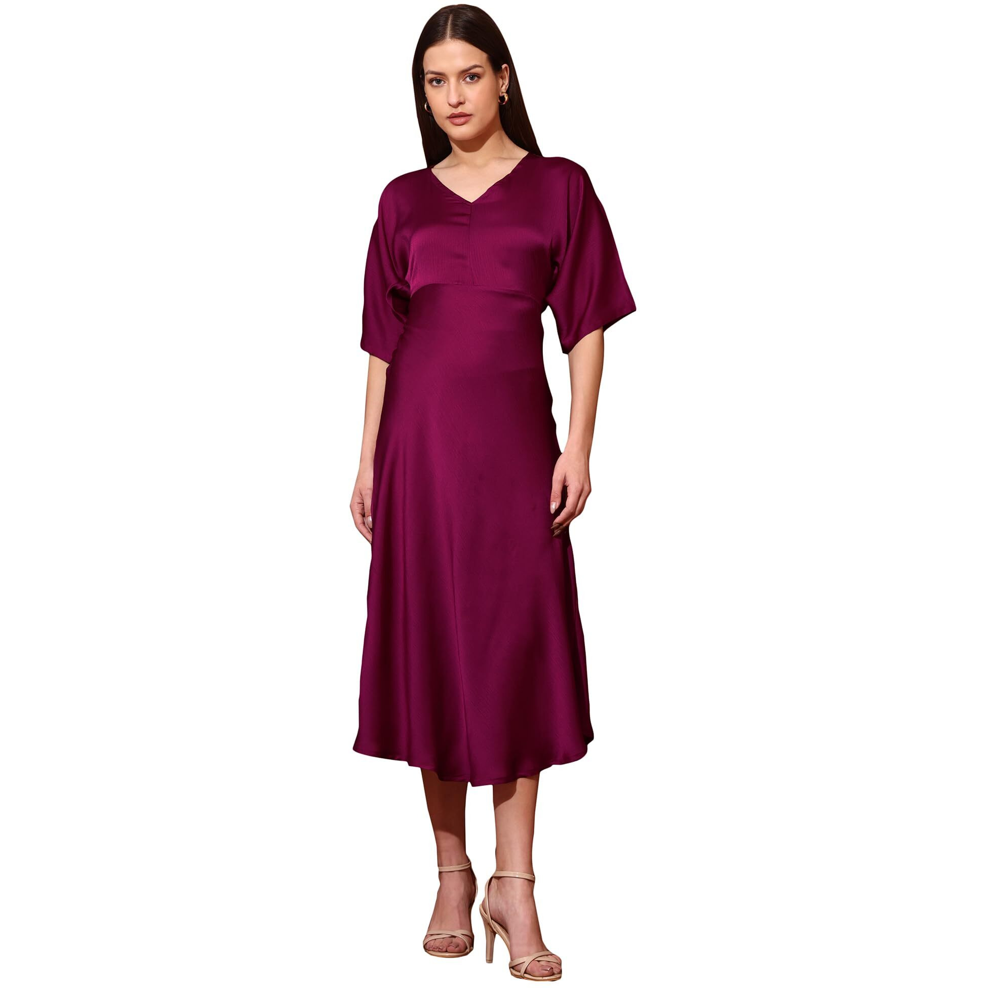 Purvaja Womens V-Neck Silk Maxi Dress (Floe-123-Purple_Xx-Large)