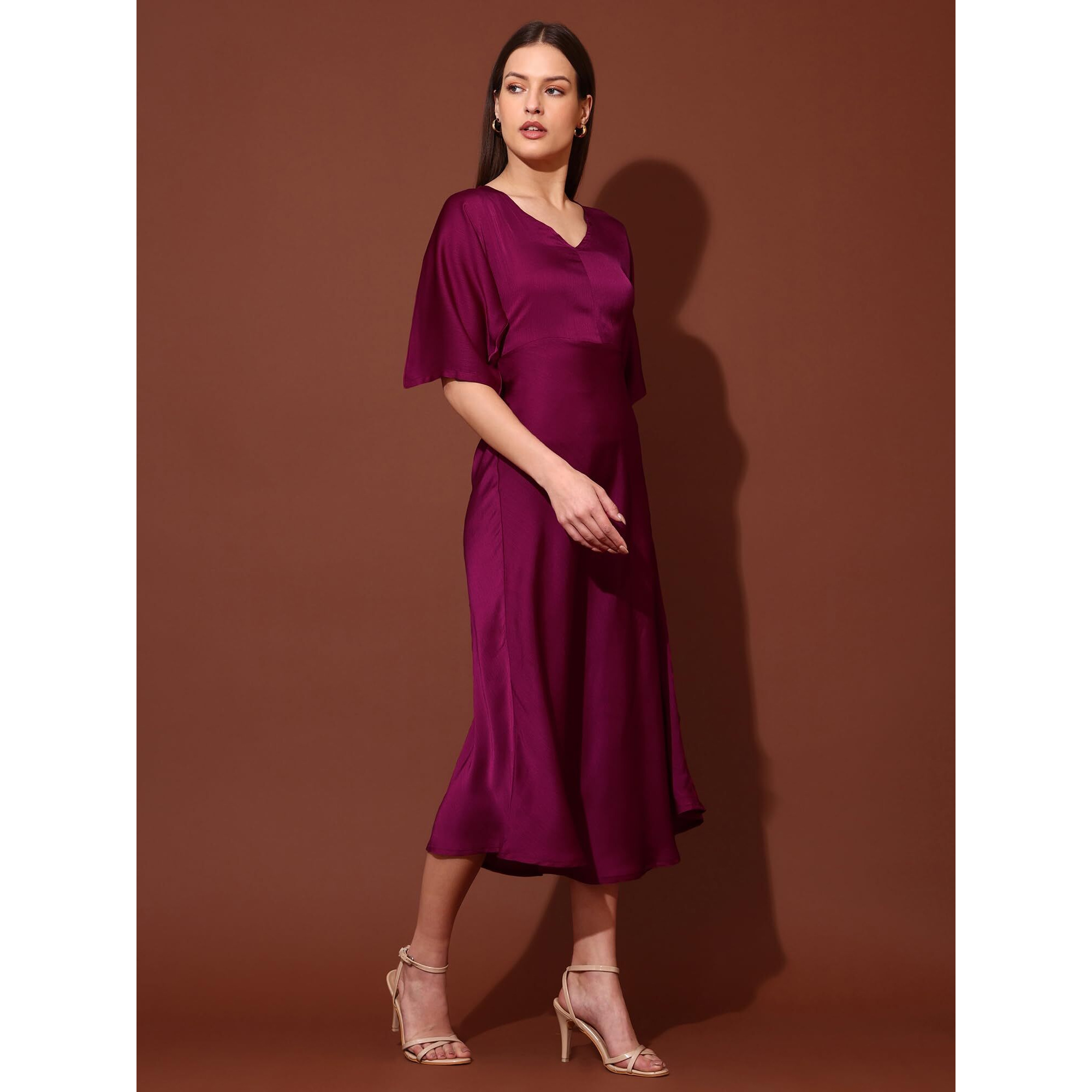 Purvaja Womens V-Neck Silk Maxi Dress (Floe-123-Purple_Xx-Large)