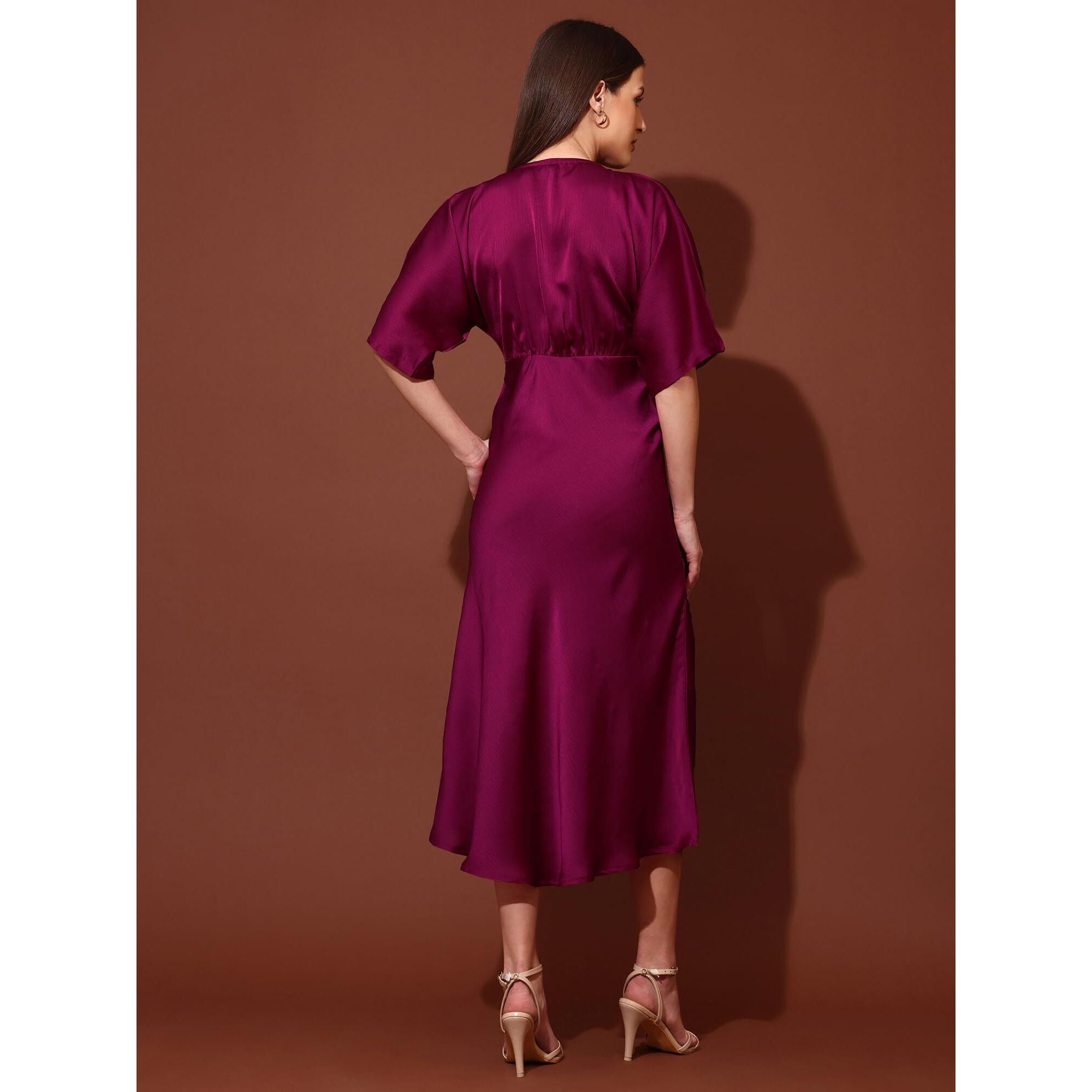 Purvaja Womens V-Neck Silk Maxi Dress (Floe-123-Purple_Xx-Large)