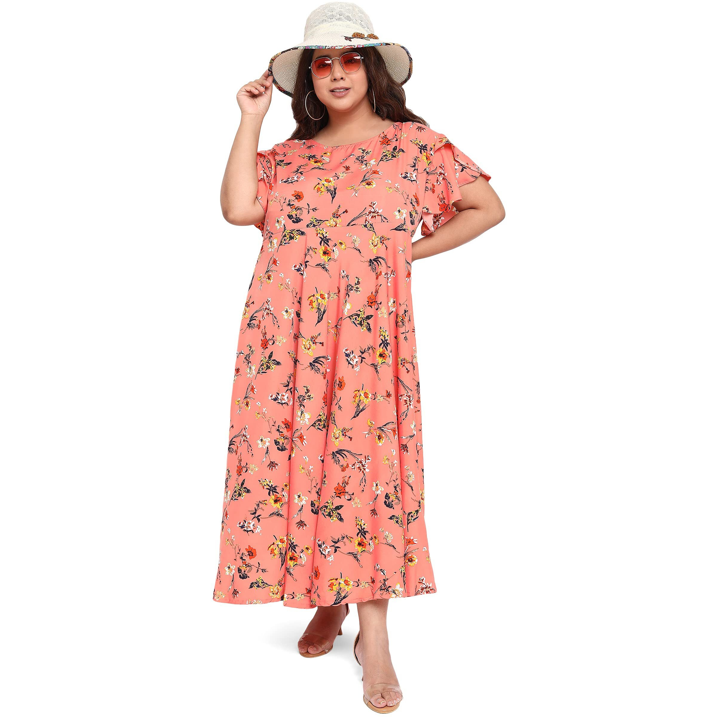 Oomph Women's Western & Fusion Wear Crepe A-Line Maxi Plus Size Dress - Blush Red - Od240_6Xl
