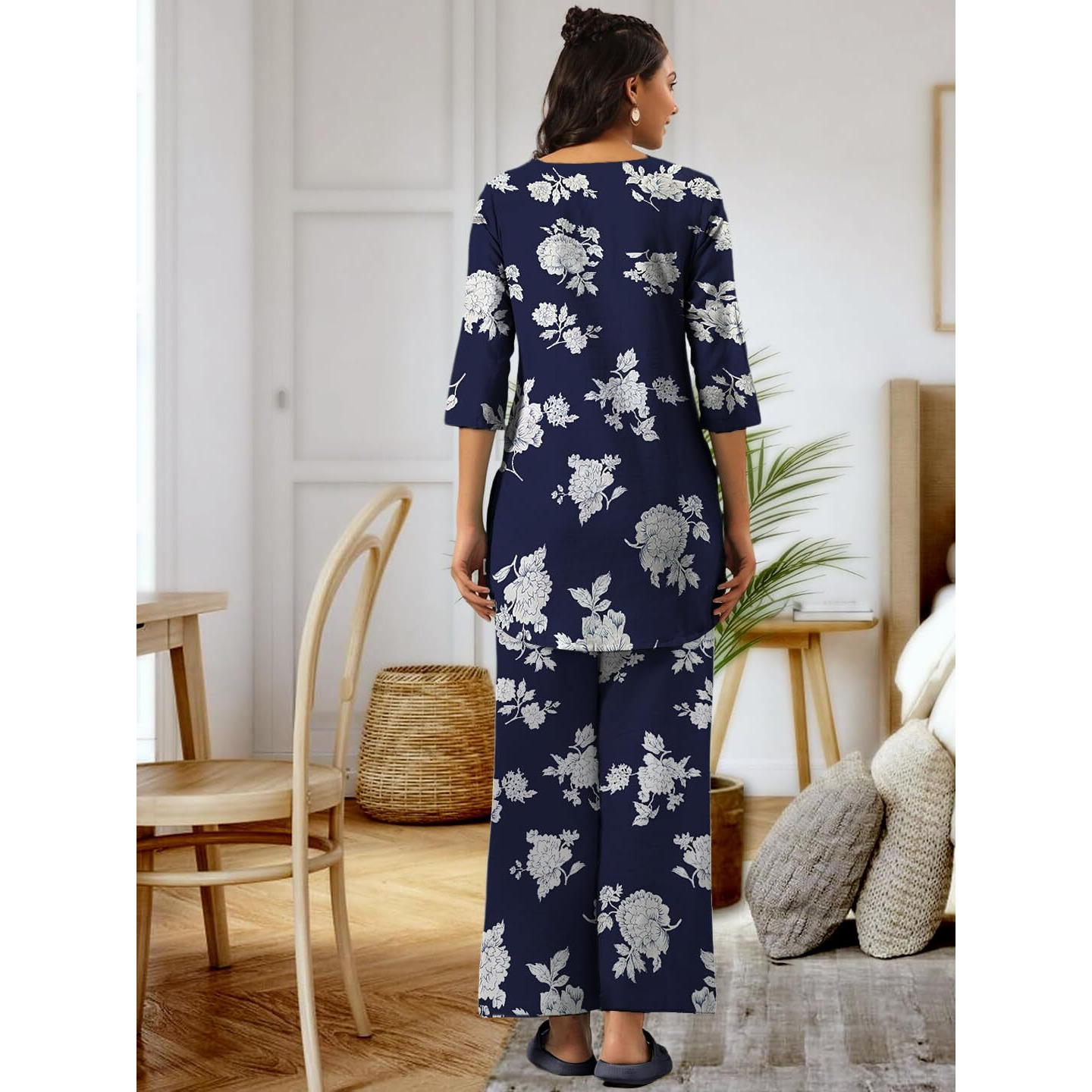 Tee Projekt Cotton Ethnic Wear Co Ord Set For Women | Travel Co Ord Set For Women Navy Blue