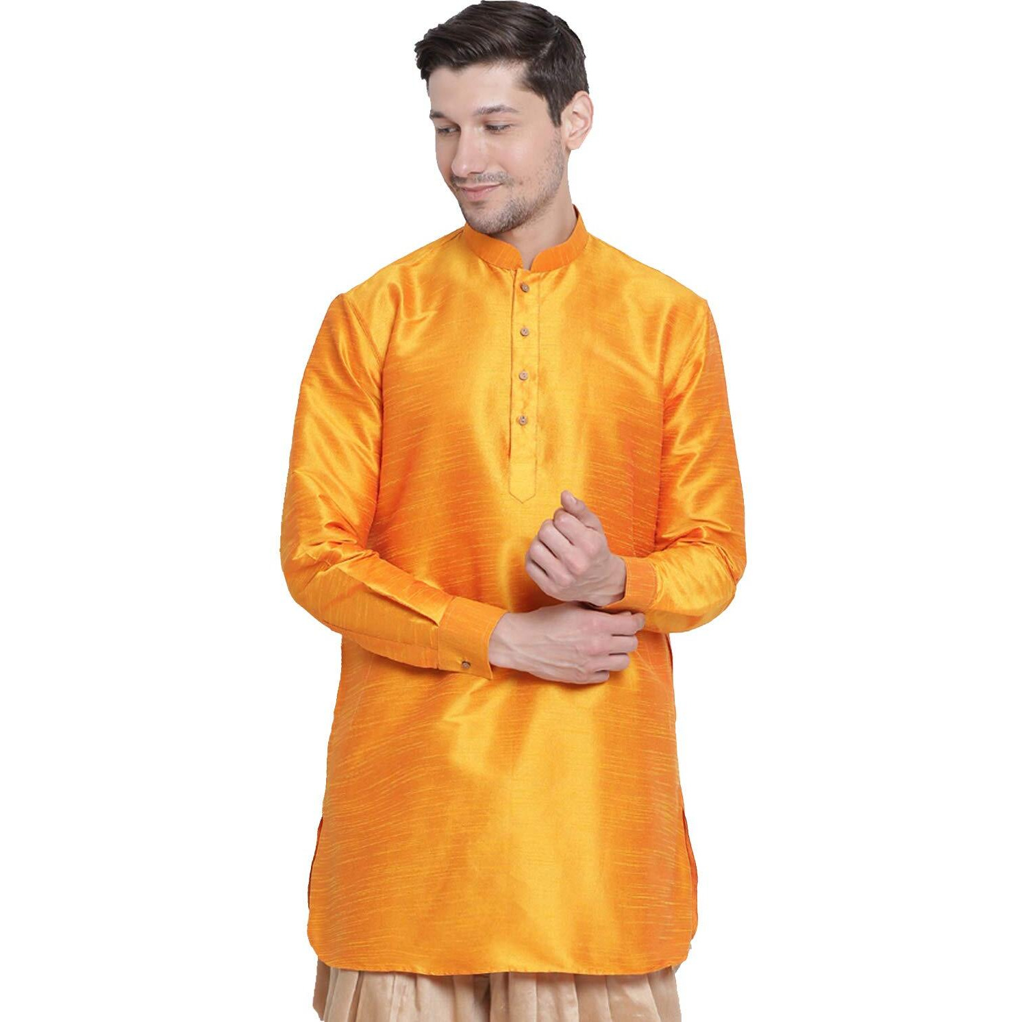 Vastramay Men's Orange Silk Blend Kurta(Vasmuk001Or-36)