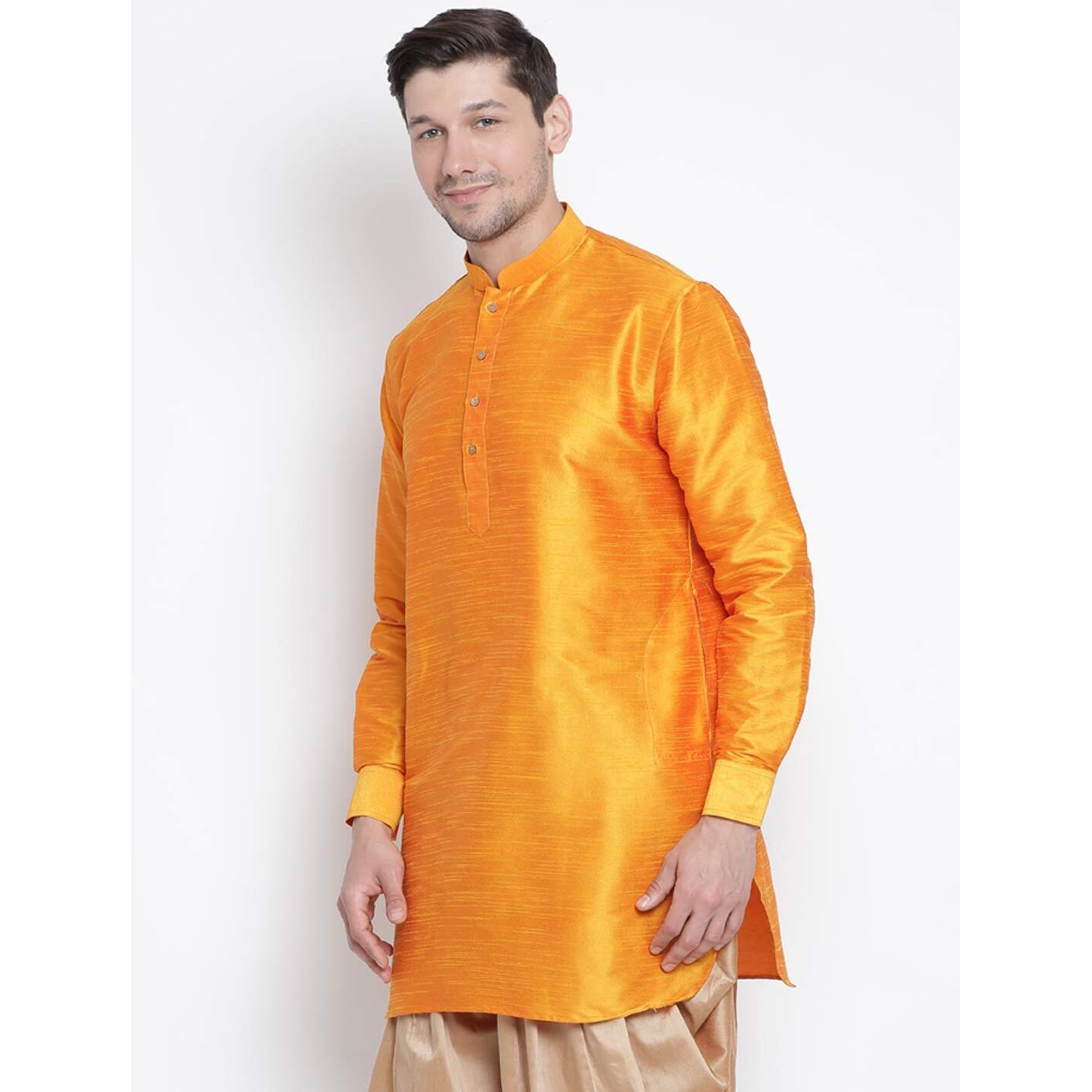 Vastramay Men's Orange Silk Blend Kurta(Vasmuk001Or-36)