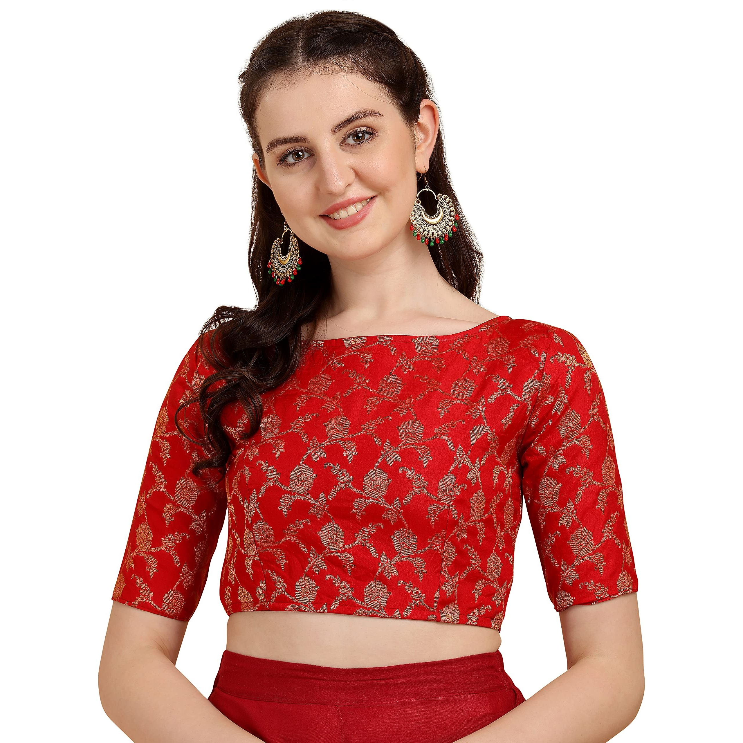Oomph Jacquard Red Readymade Blouse For Women - Rbbl118M