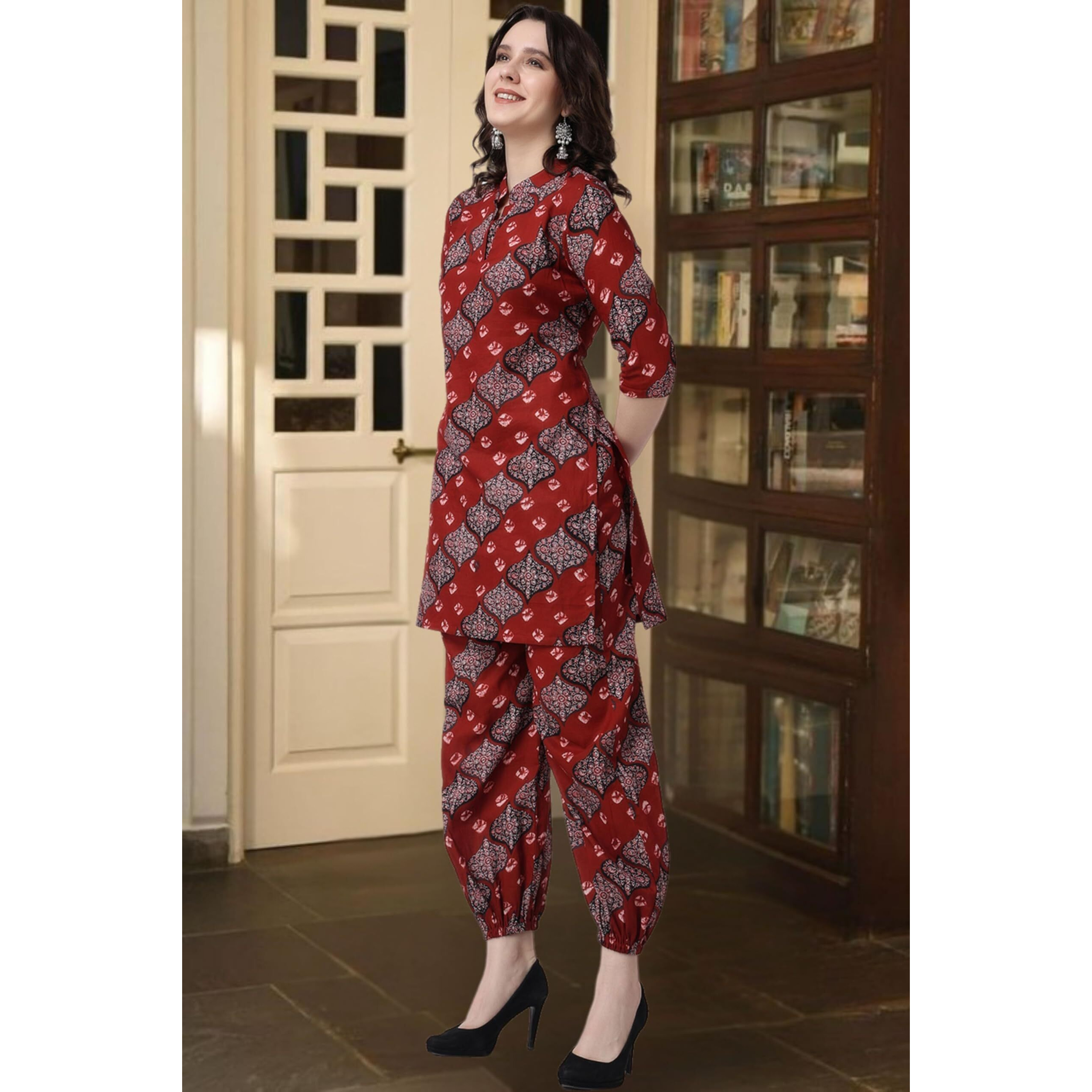 Popwings Casual Pure Cotton Bandhani Printed Kurti And Jogger Co-Ord Set || Latest Stylish Co-Ords Set For Women || 2 Piece Summer Wear Set For Women || Pant Kurti Set For Women