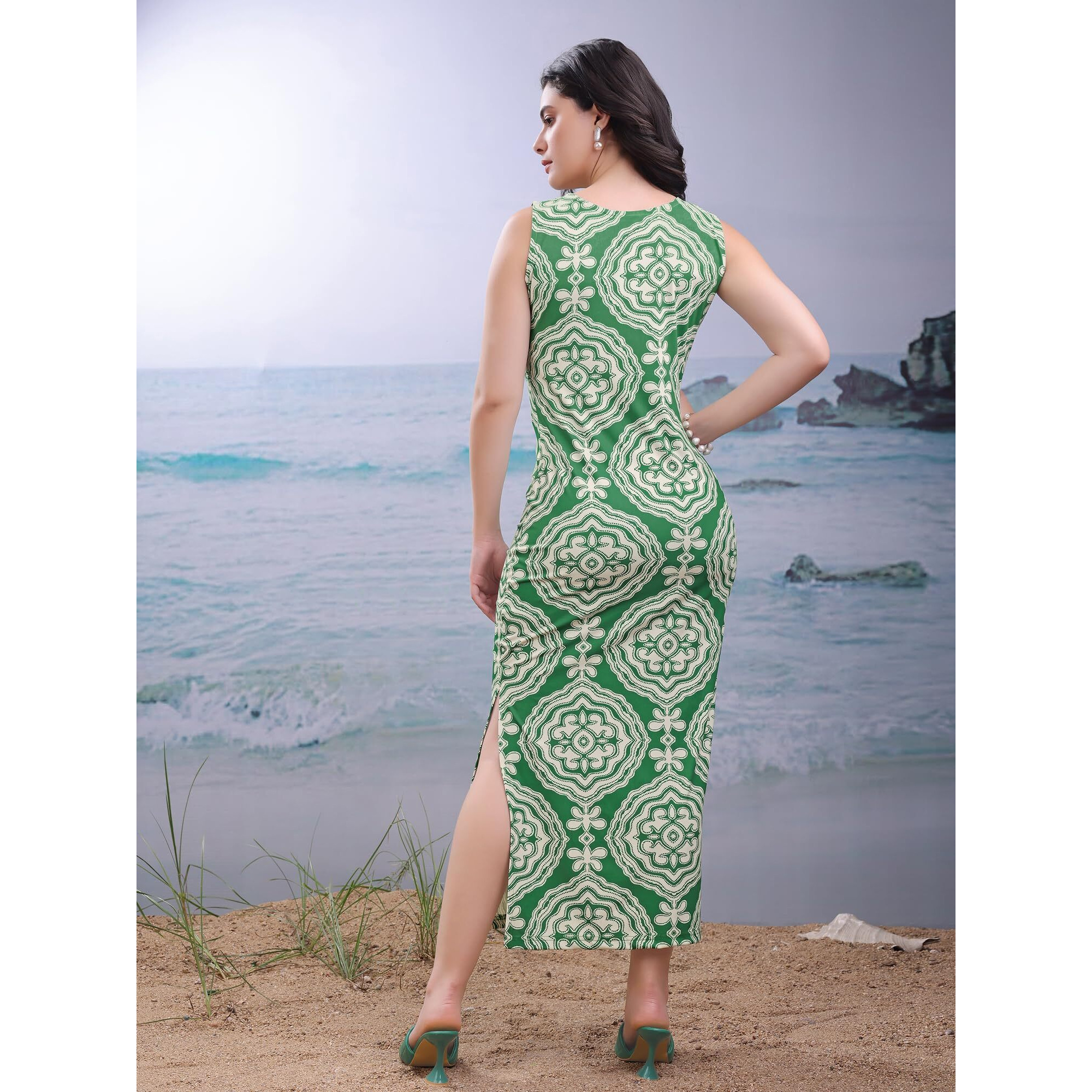 Purvaja Womens Bodycon Maxi Length Dress (Wini-190-Green_Large)