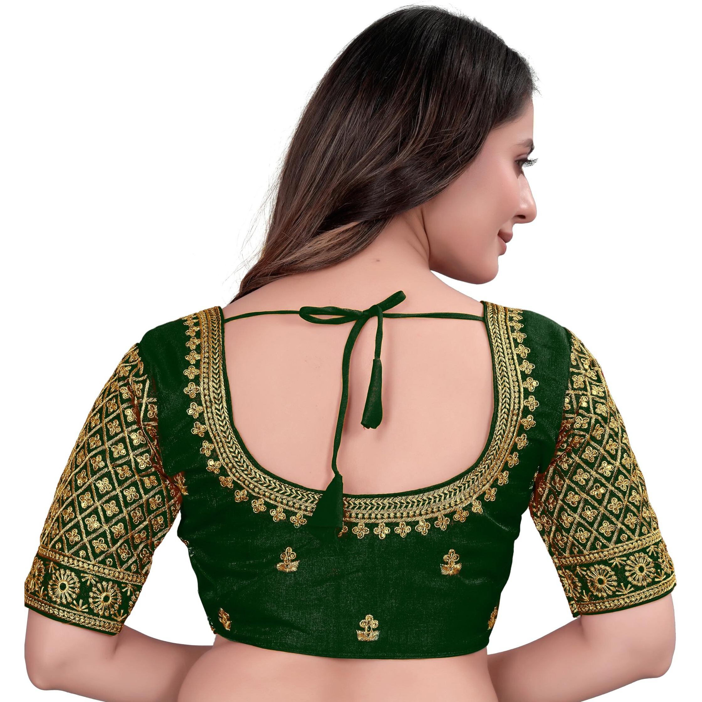 Pujia Mills Women's Blouse Readymade Blouse Embroidery Blouse Readymade Blouses For Women Readymade Blouses For Women Half Readymade Saree Blouse For Women Green Blouse Readymade (Sigma Green 38)