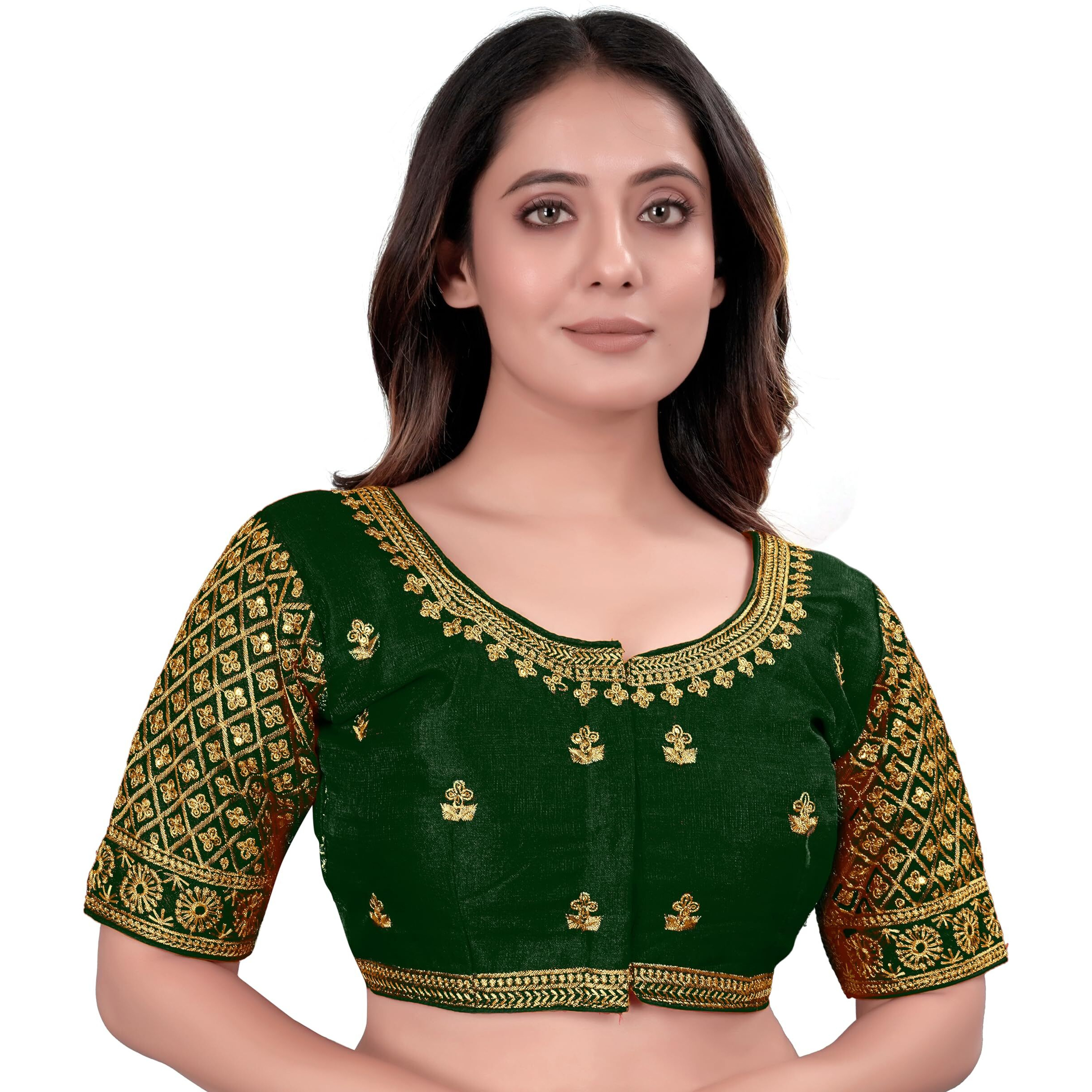 Pujia Mills Women's Blouse Readymade Blouse Embroidery Blouse Readymade Blouses For Women Readymade Blouses For Women Half Readymade Saree Blouse For Women Green Blouse Readymade (Sigma Green 38)